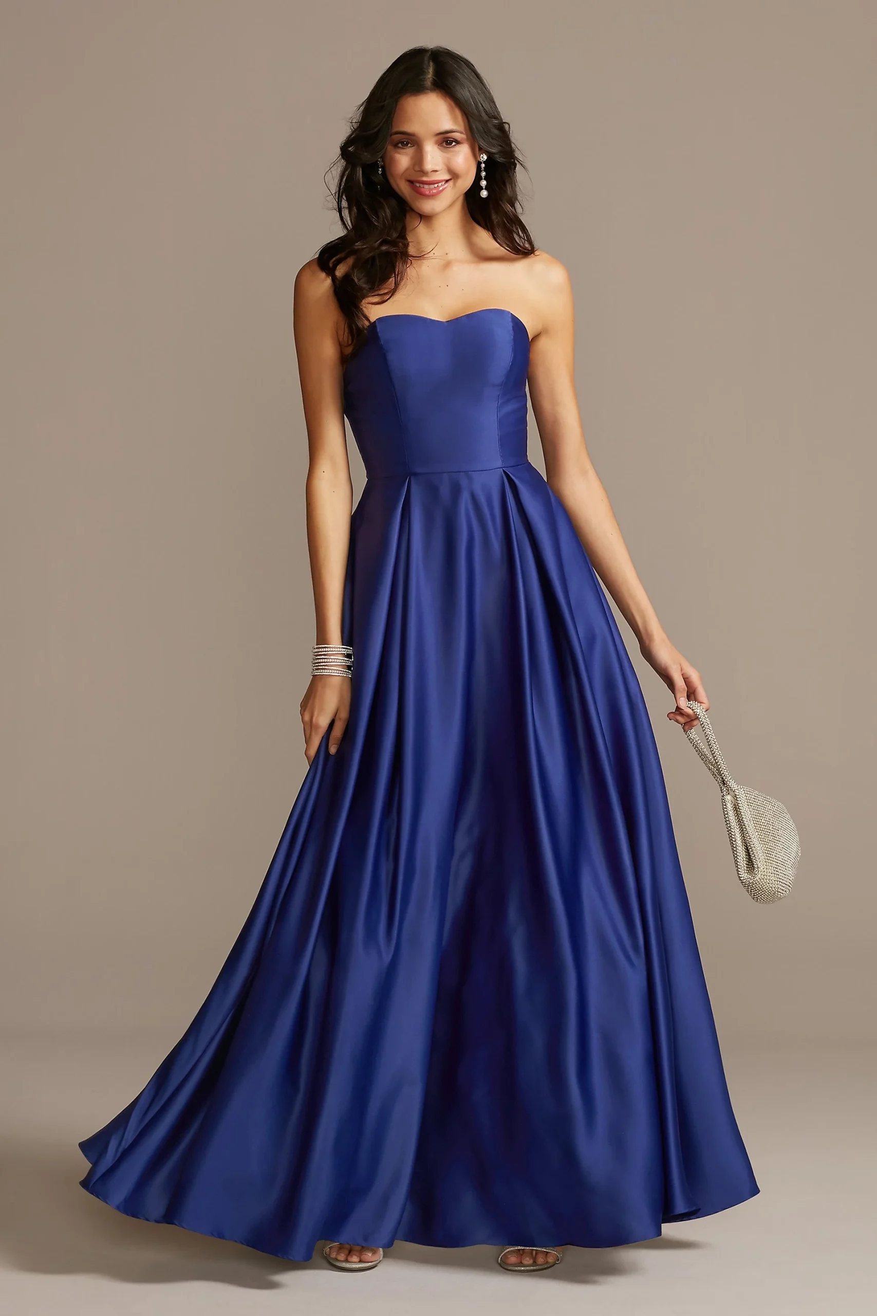 Strapless Sweetheart Satin Ball Gown with Pockets