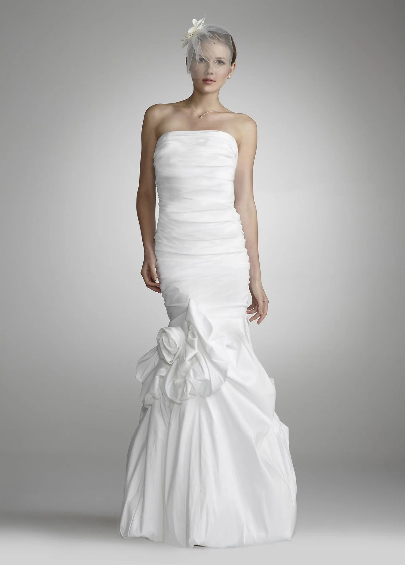 Strapless Taffeta Mermaid Gown w/ Oversized Flower
