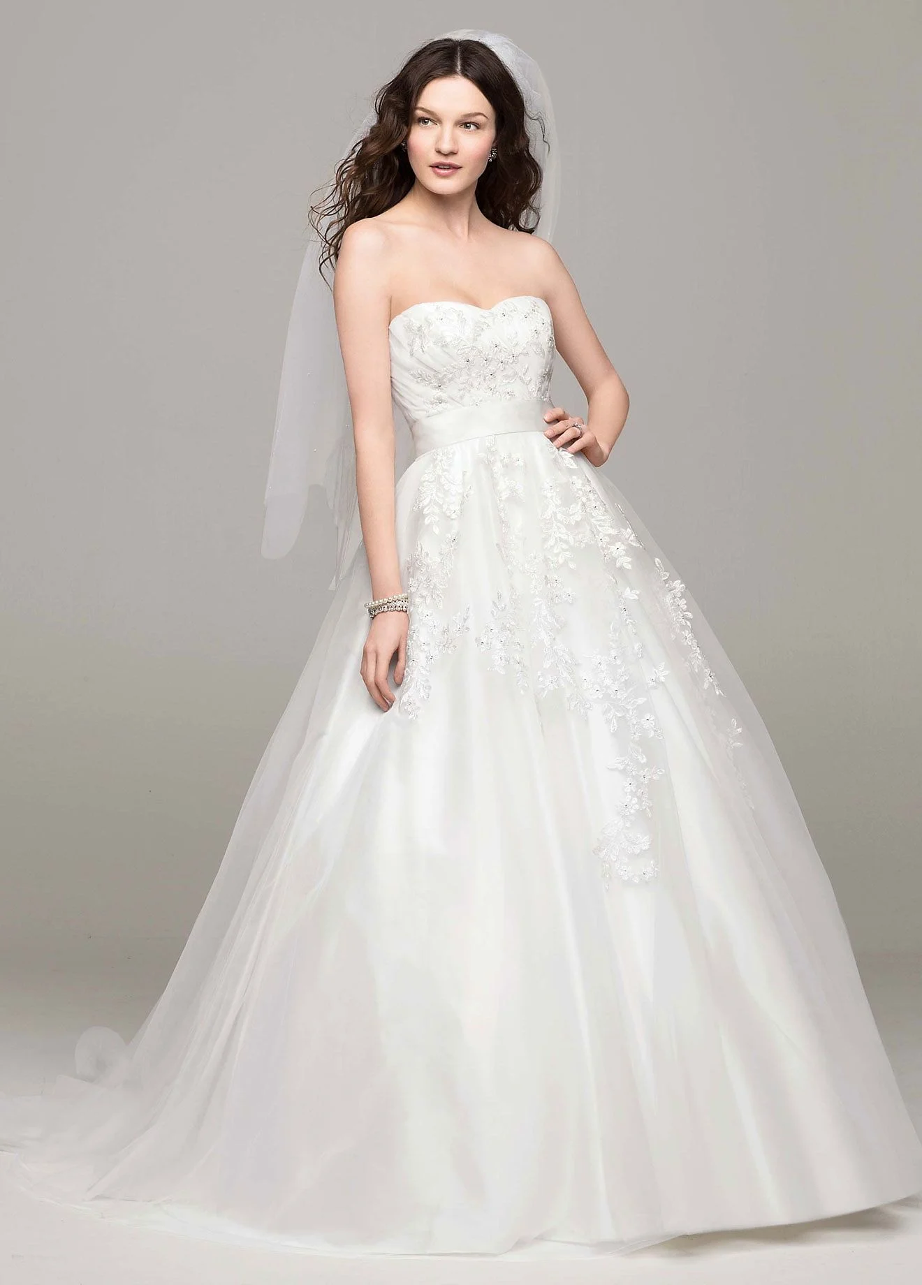 Strapless Tulle Ball Gown with Beaded Appliques