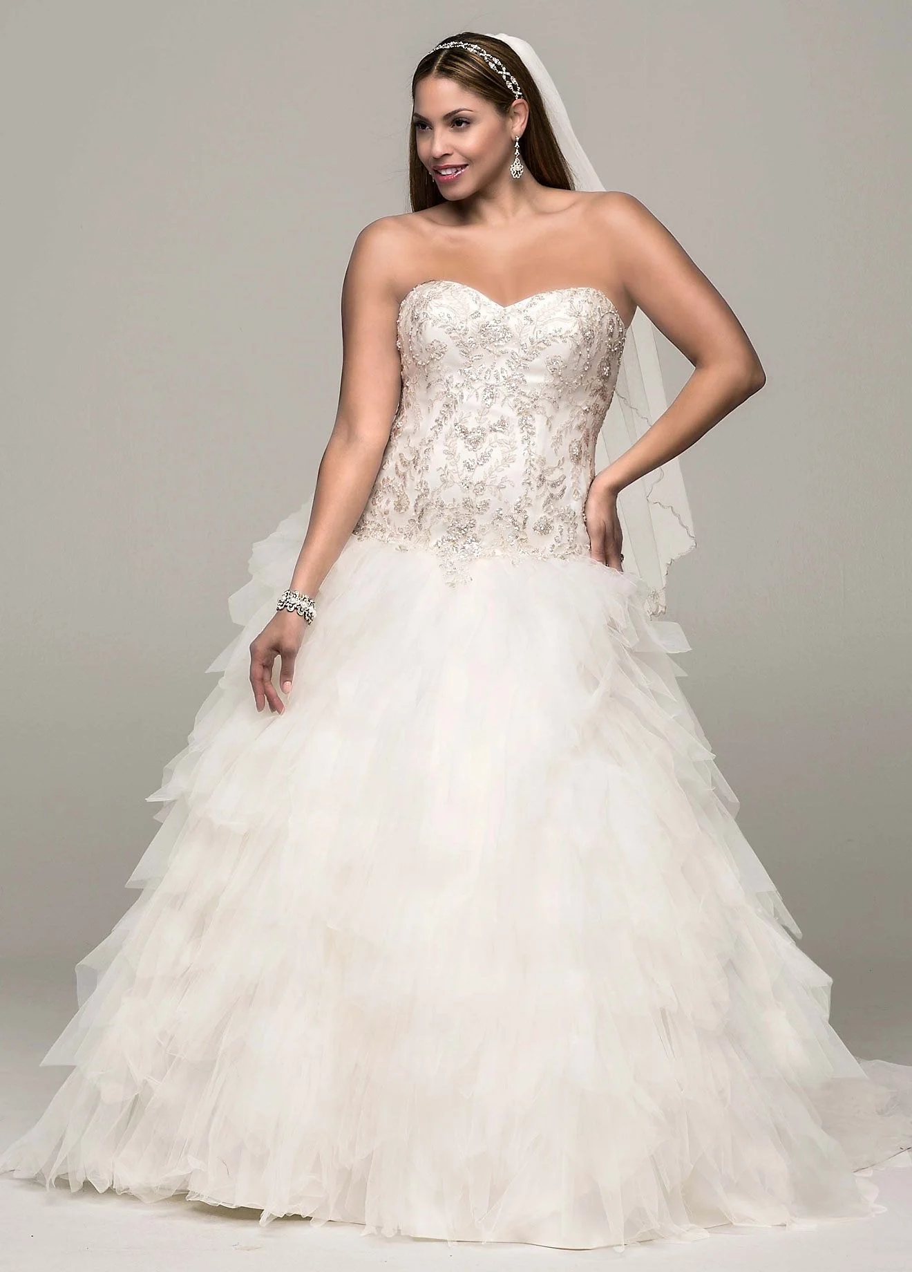 Strapless Tulle Ball Gown with Ruffled Skirt