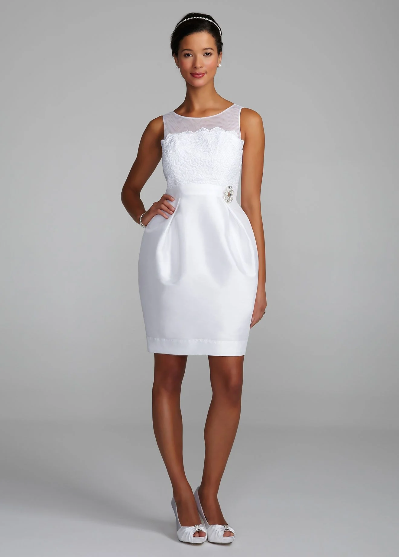 Strapless Tulle Illusion Dress with Taffeta Skirt