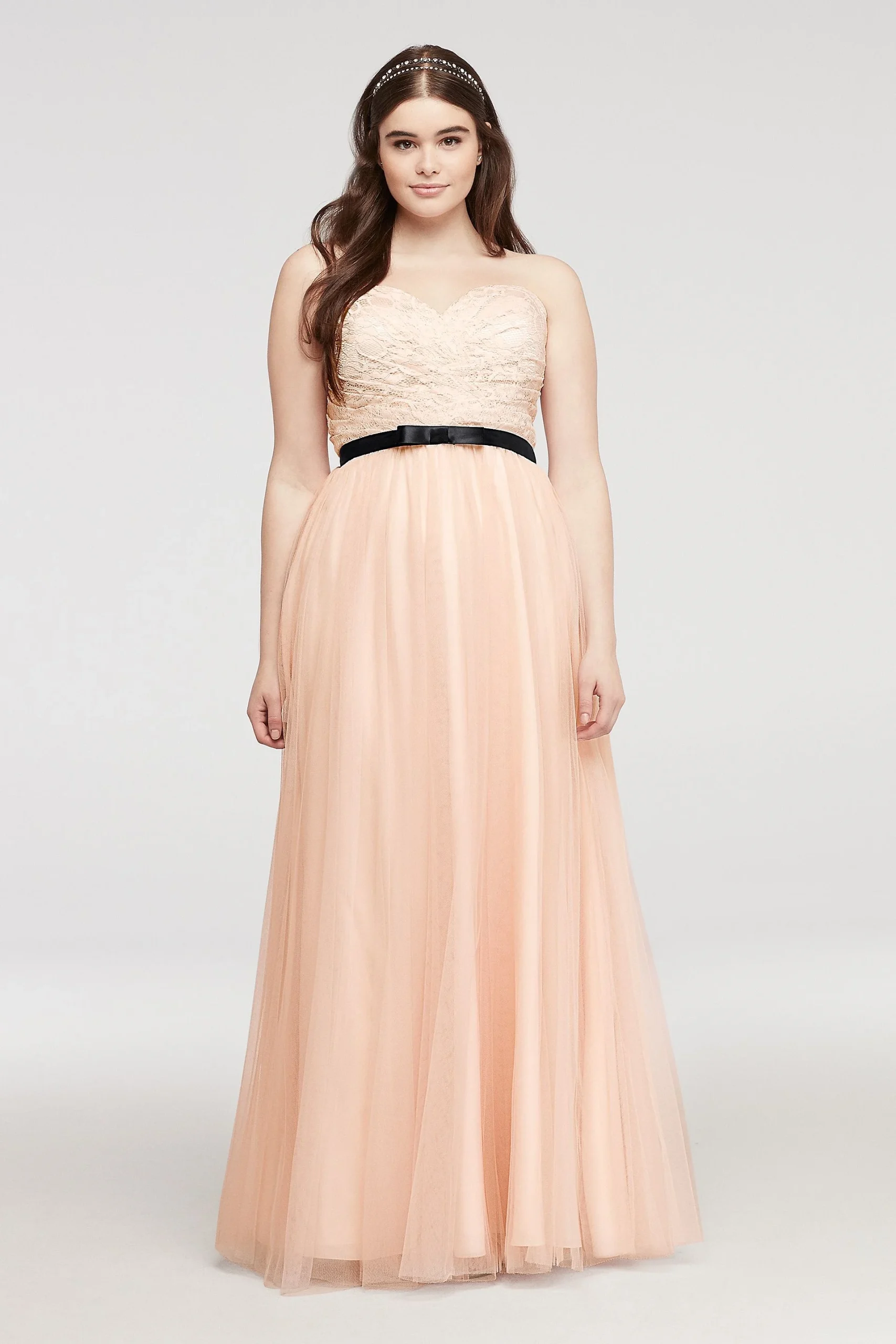 Strapless Tulle Prom Dress with Sash
