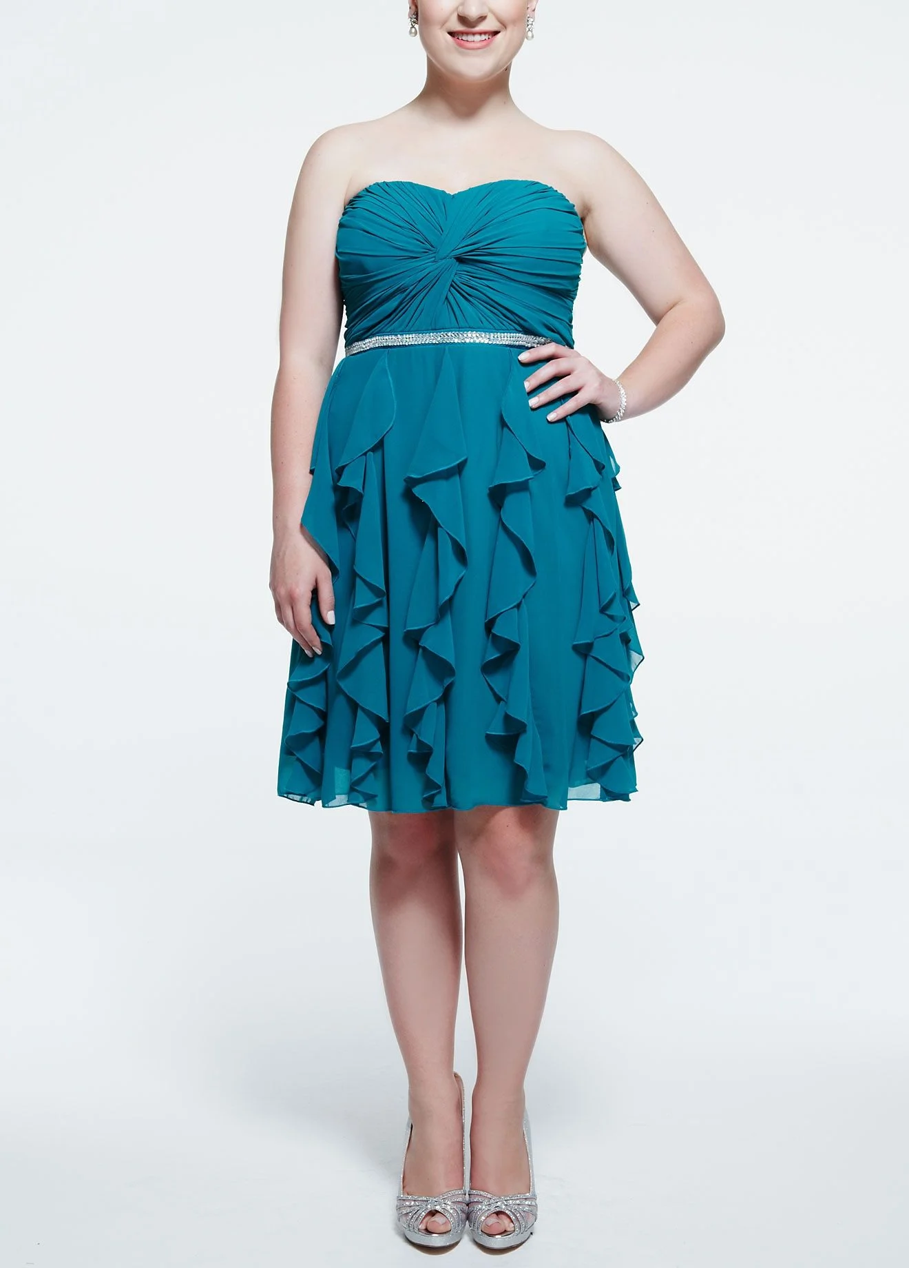 Strapless Twisted Front Chiffon Dress