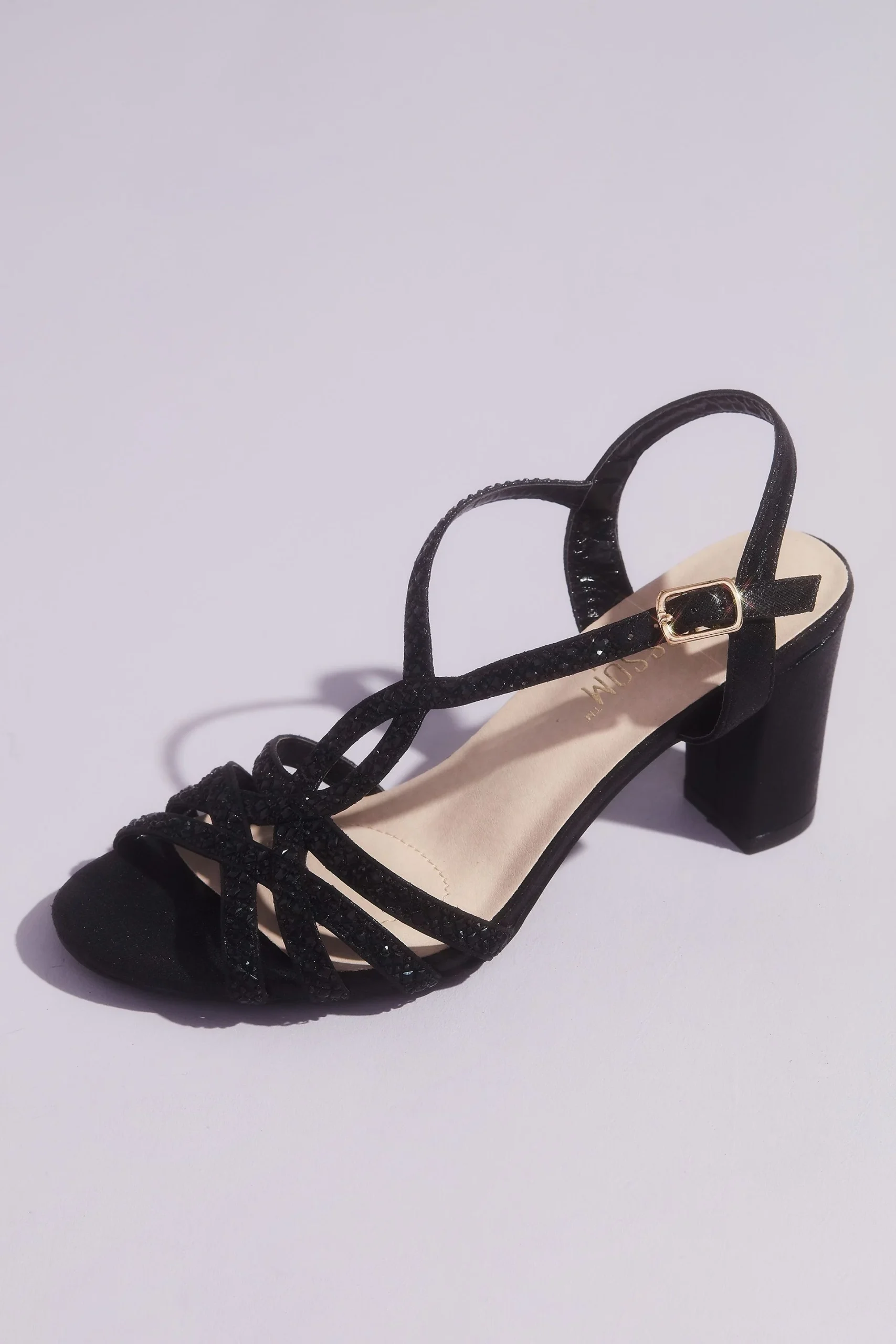 Strappy Crystal Mid-Block Heels