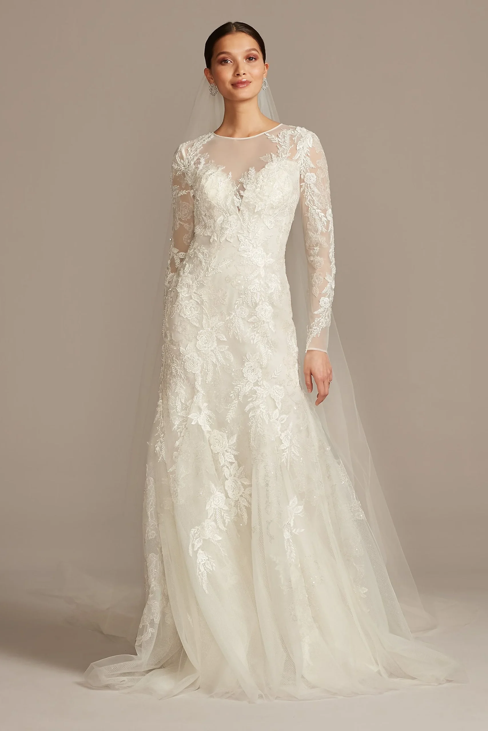 Stretch Illusion Beaded Floral Wedding Dress