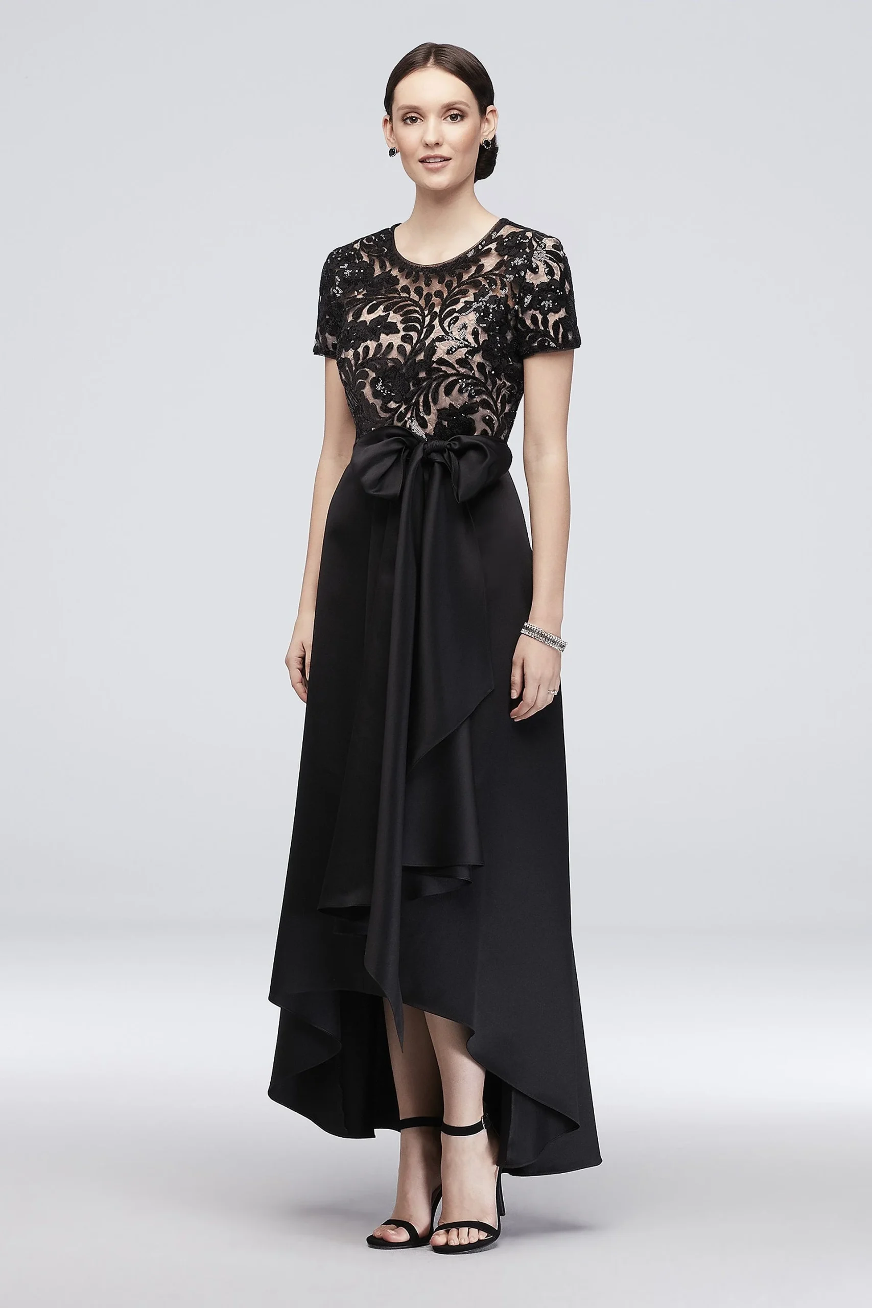 Stretch Satin High-Low A-Line Dress with Sequins