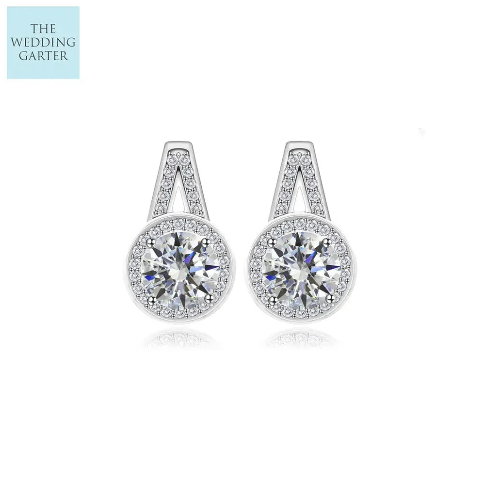 Stunning CZ Diamond Sterling Silver Bridal Earrings