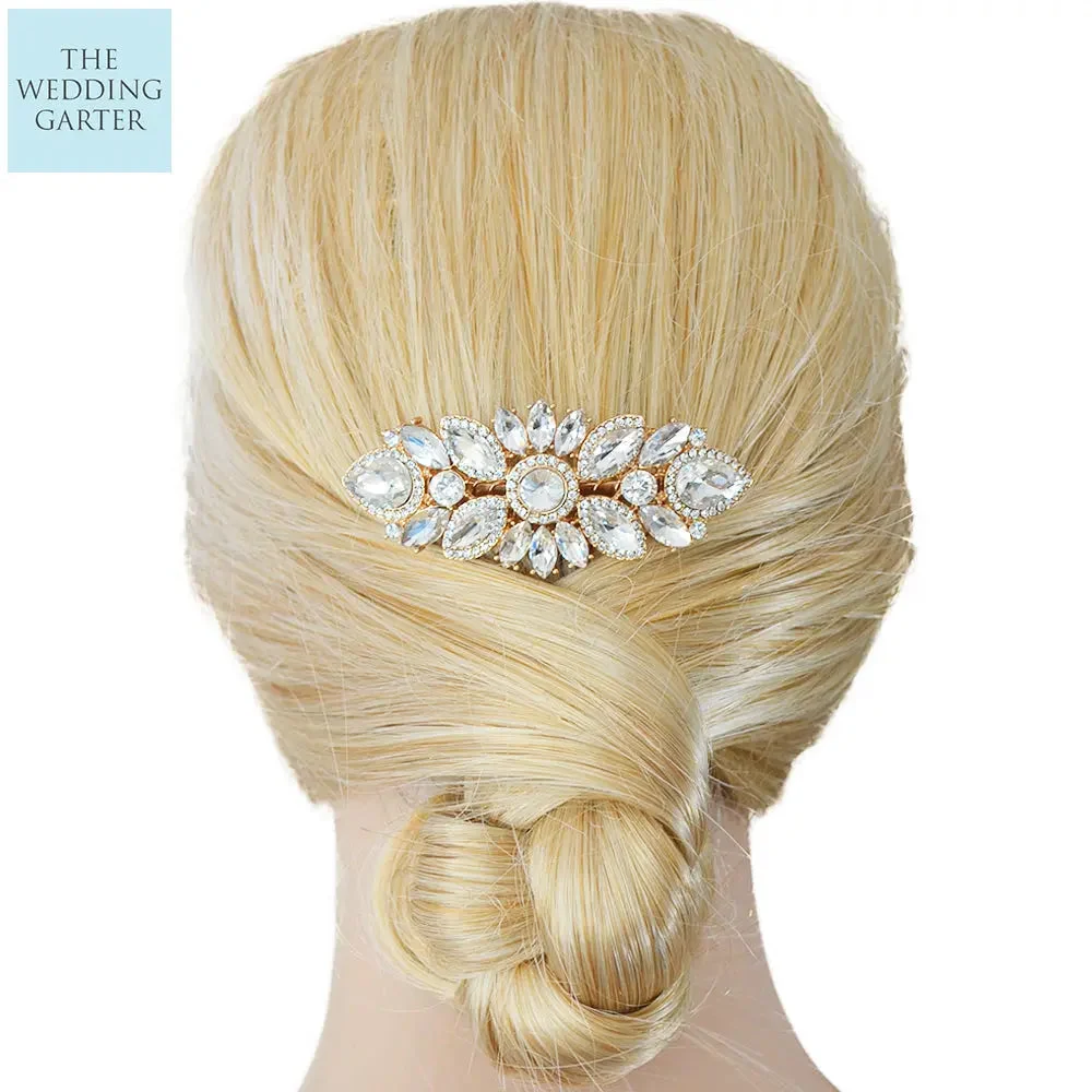 Stunning Gold Art Deco Crystal Bridal Hair Comb