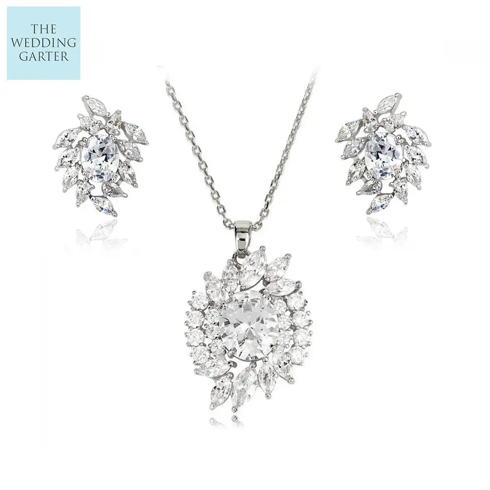 Stunning Luxury CZ Diamond Bridal Necklace Wedding Jewellery Set