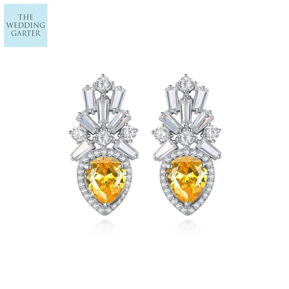 Stunning Unique Canary Yellow CZ Diamond Bridal Earrings Online