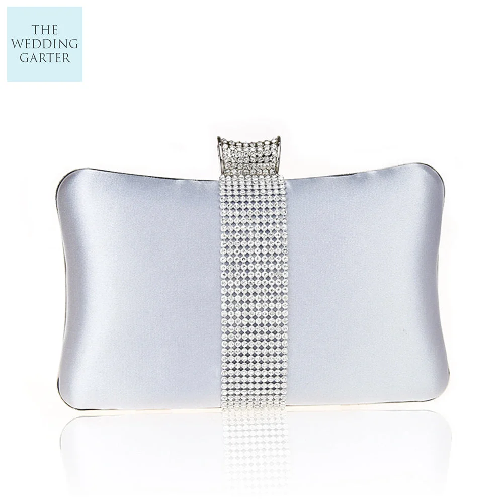 Stylish Silver Satin Rhinestone Wedding Event Purse