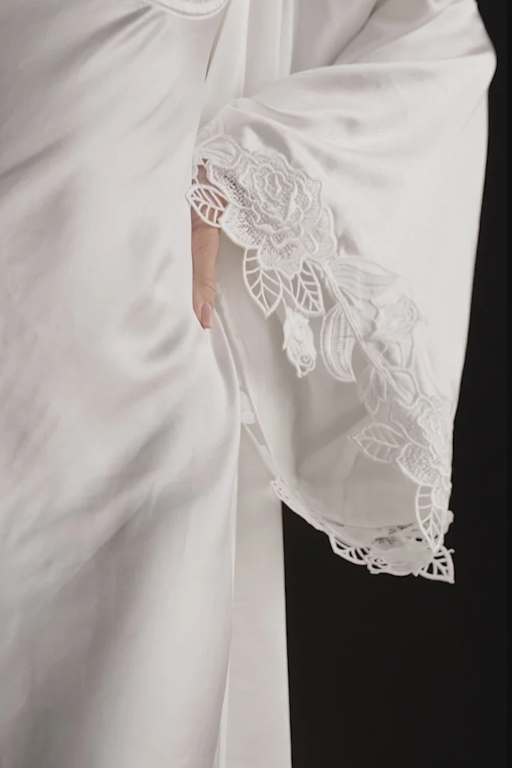 SullivanSatin Bridal Robe With Lace - Ivory