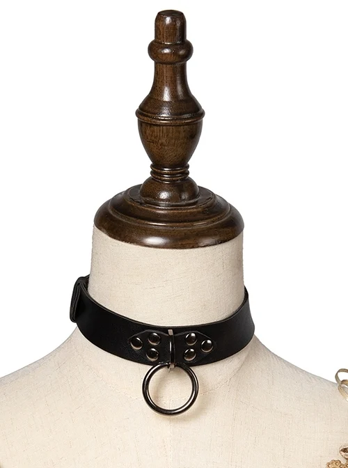 Super Cool Adjustable Black Alloy Stud Ring Punk Unisex Collar