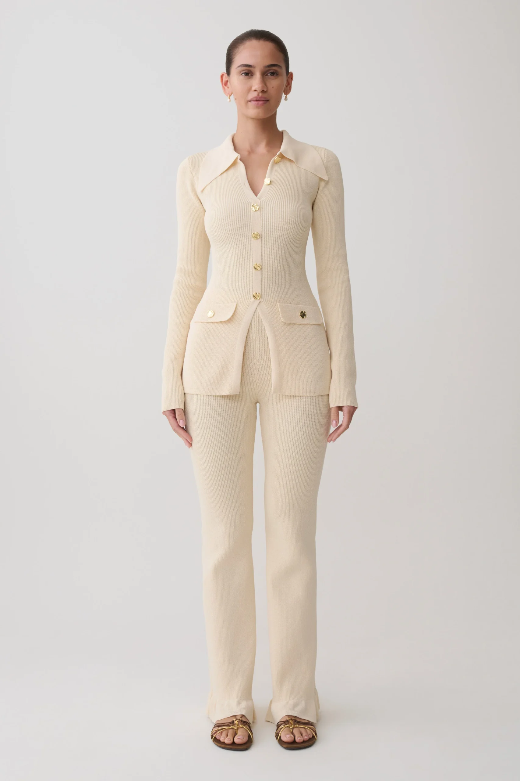 SuzieRibbed Flared Pants - Ivory