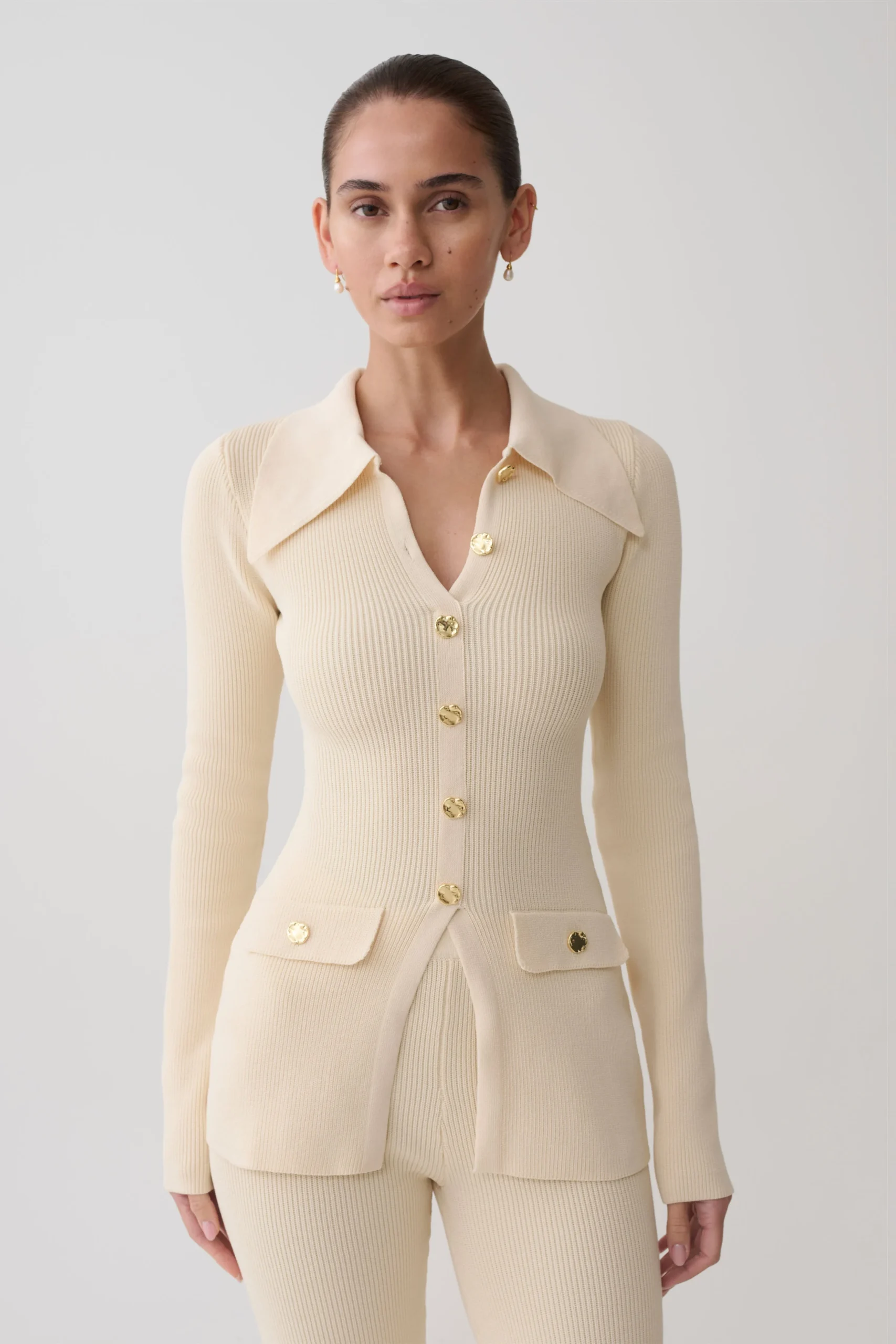 SuzieRibbed Long Sleeve Longline Top - Ivory