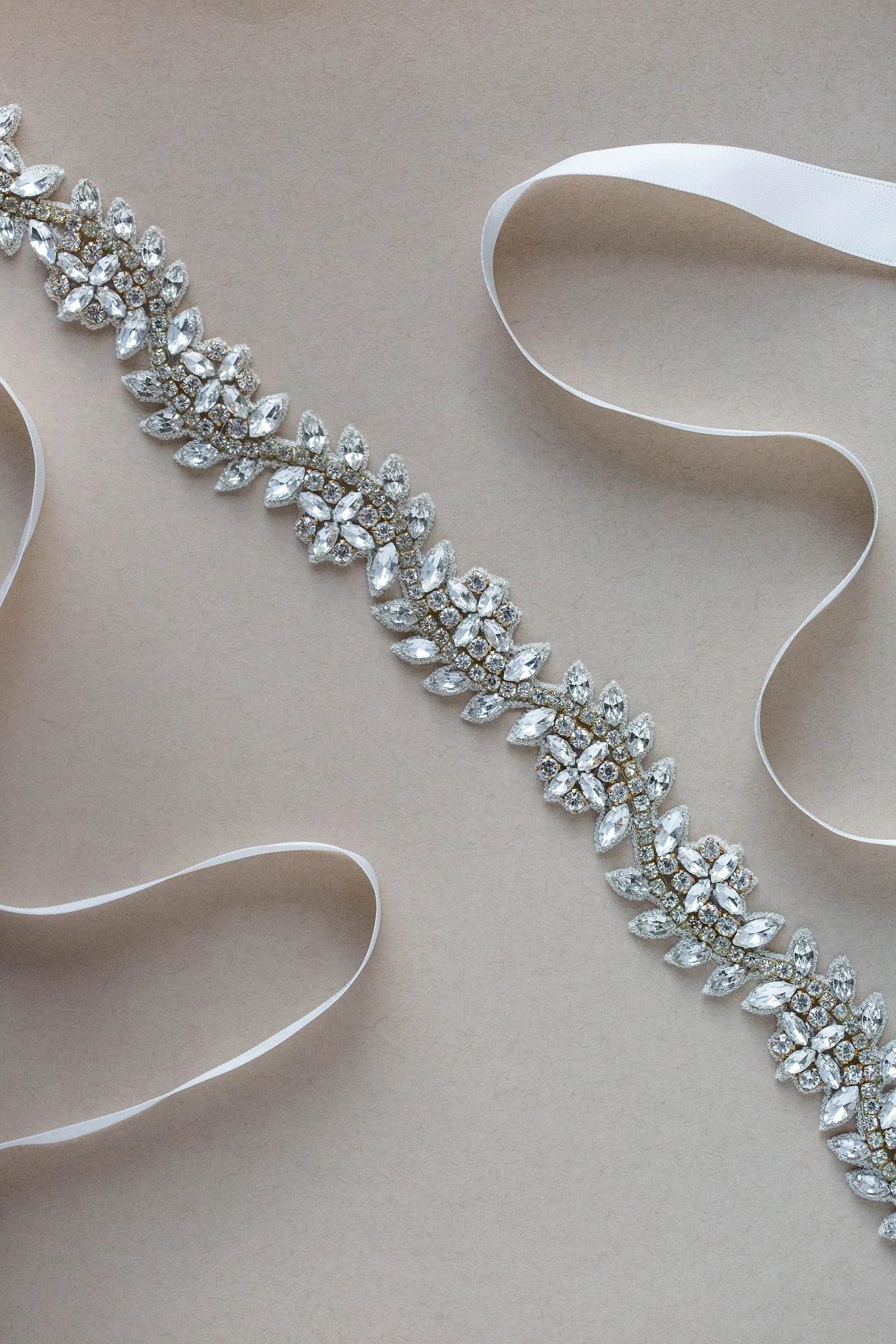 Swarovski Crystal Vine Sash with Ribbon