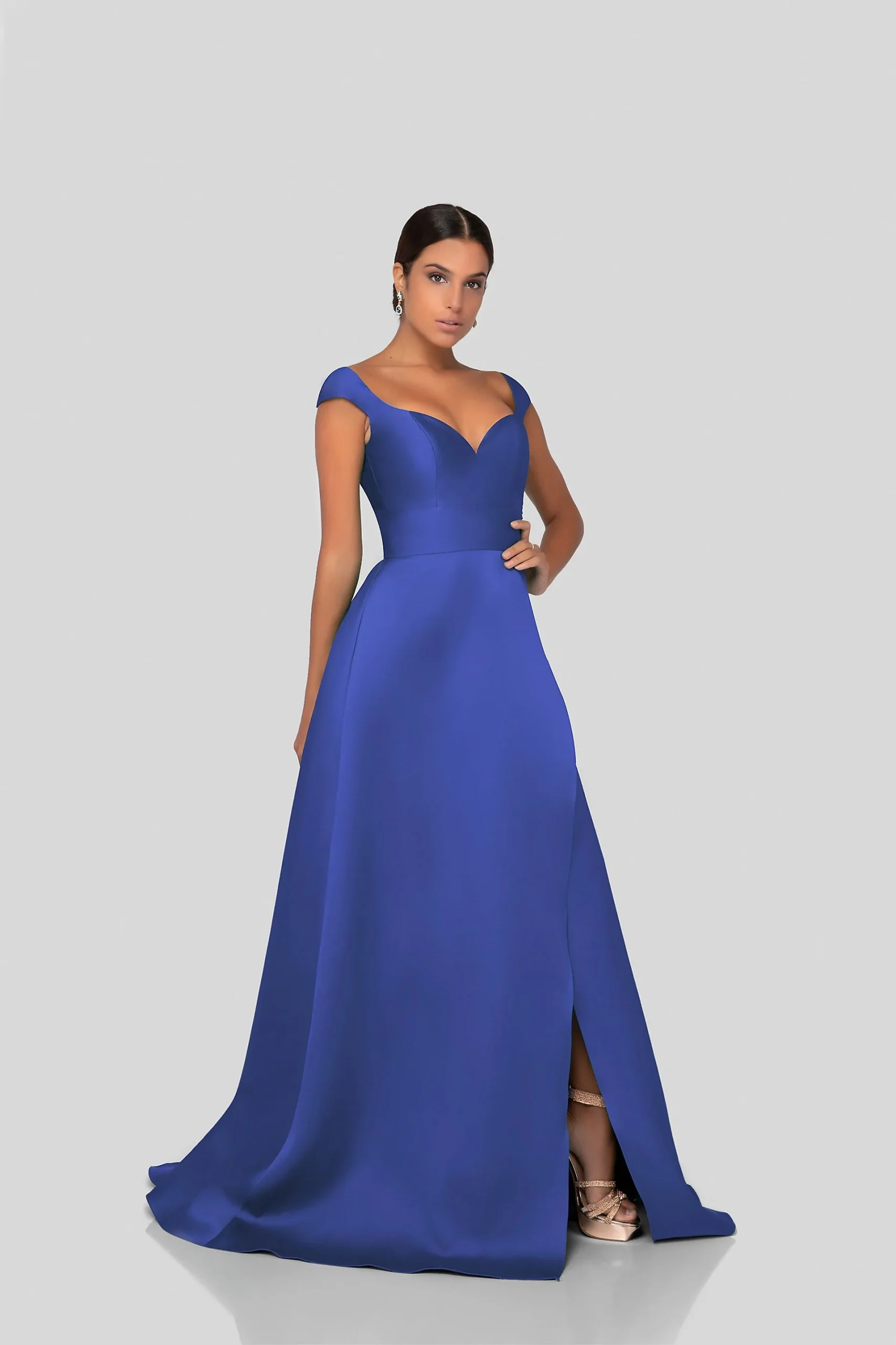 Sweetheart Mock Wrap Ball Gown with Cap Sleeves