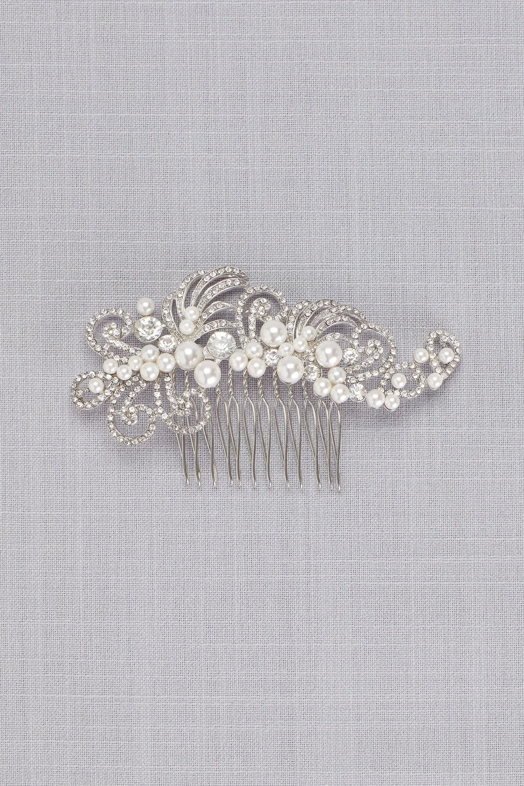 Swirling Crystal and Pearl Comb