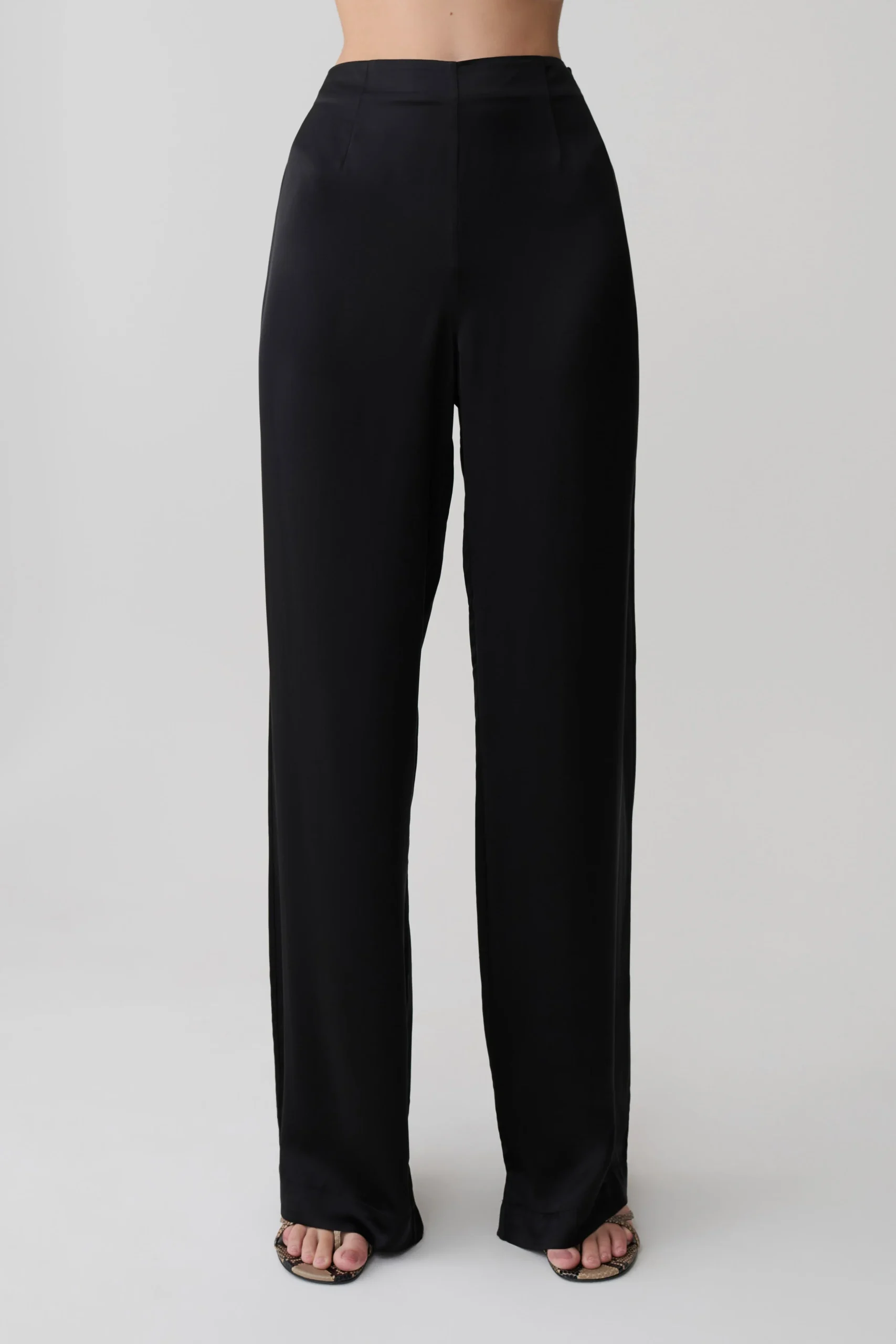 SydneyStraight Leg Satin Pants - Black