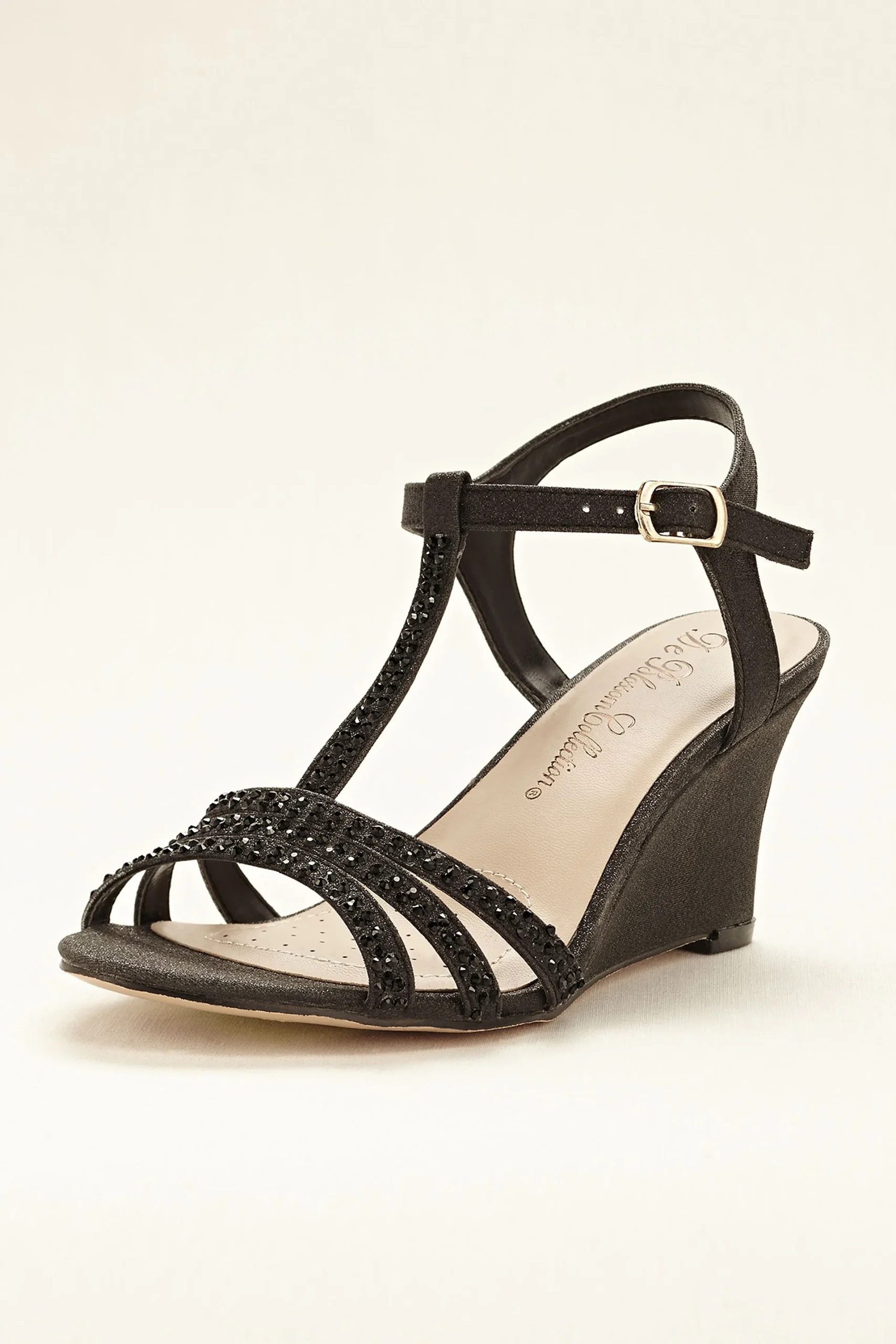 T-Strap Wedge Sandal with Crystal Embellishments