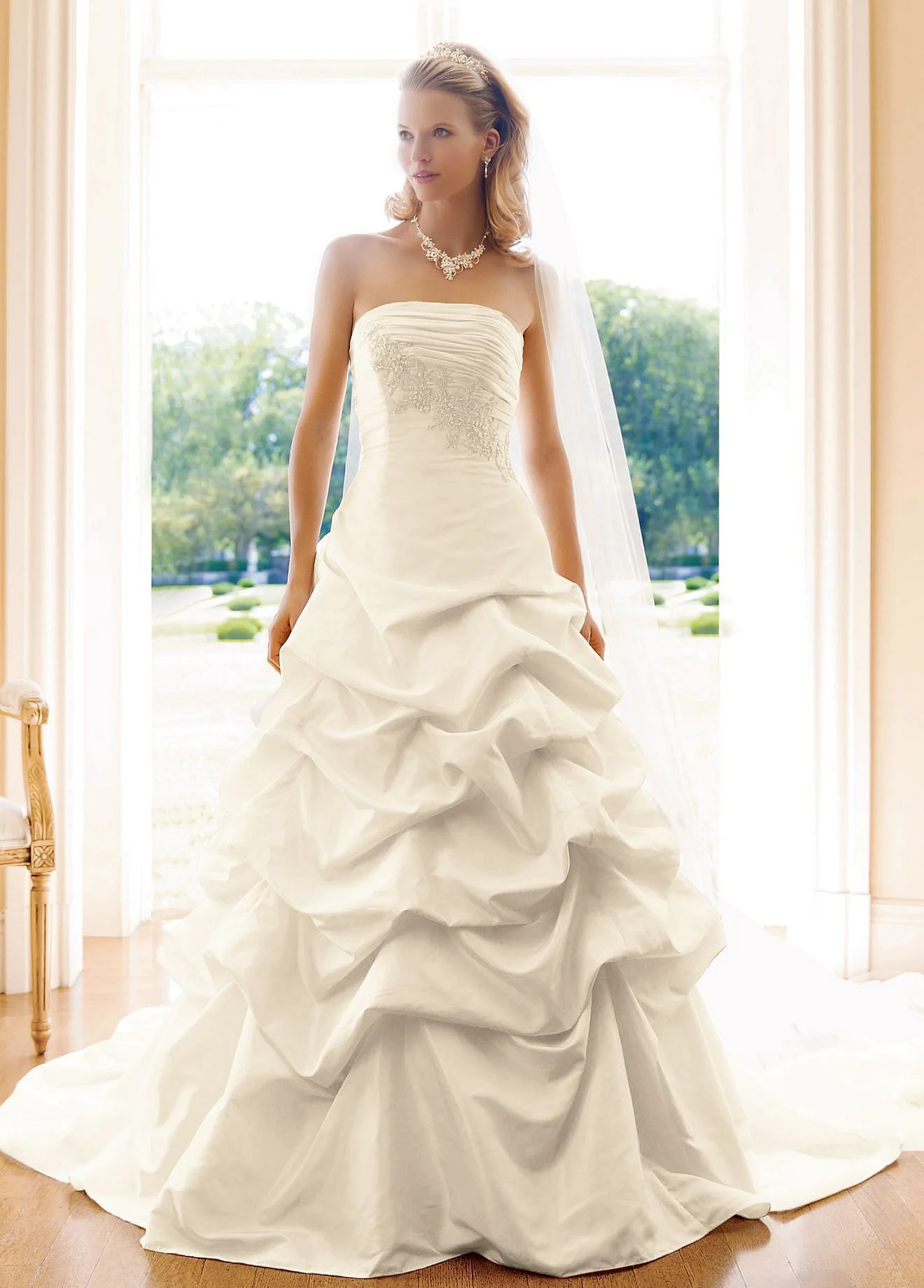 Taffeta Strapless Pick Up Ball Gown with Lace