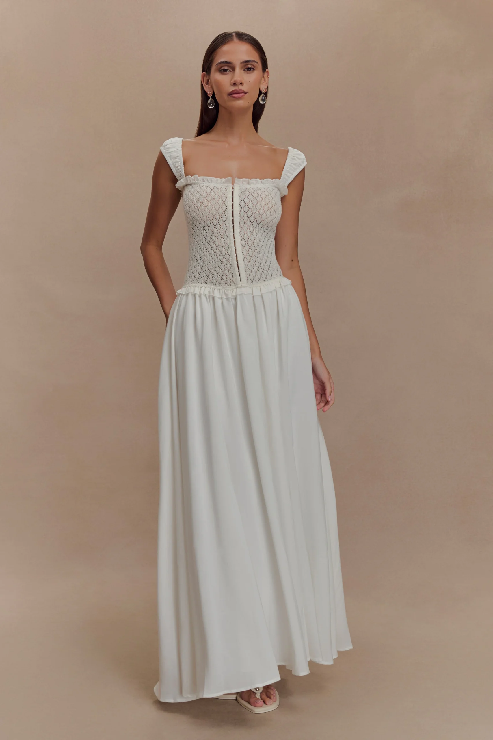 TahliaFINAL SALEPointelle Knit Midi Dress - White