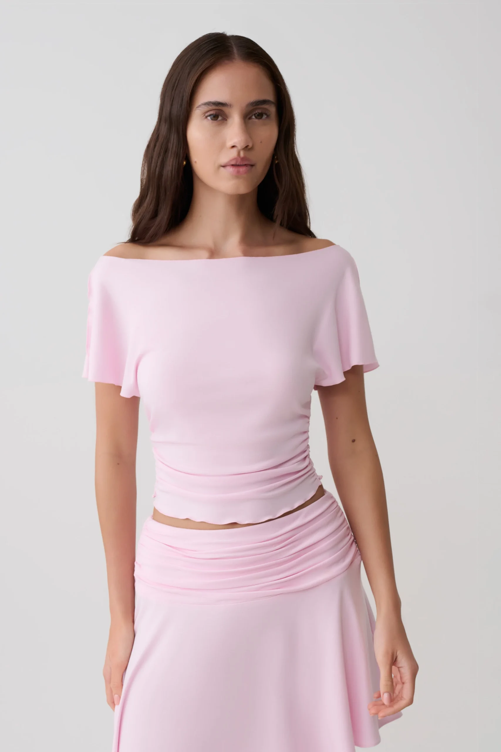 TaliseModal Flounce Short Sleeve Top - Ballet Pink