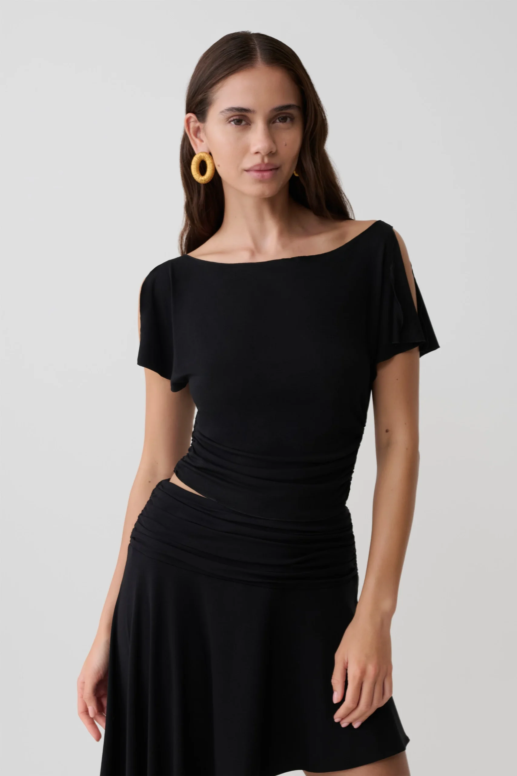 TaliseModal Flounce Short Sleeve Top - Black