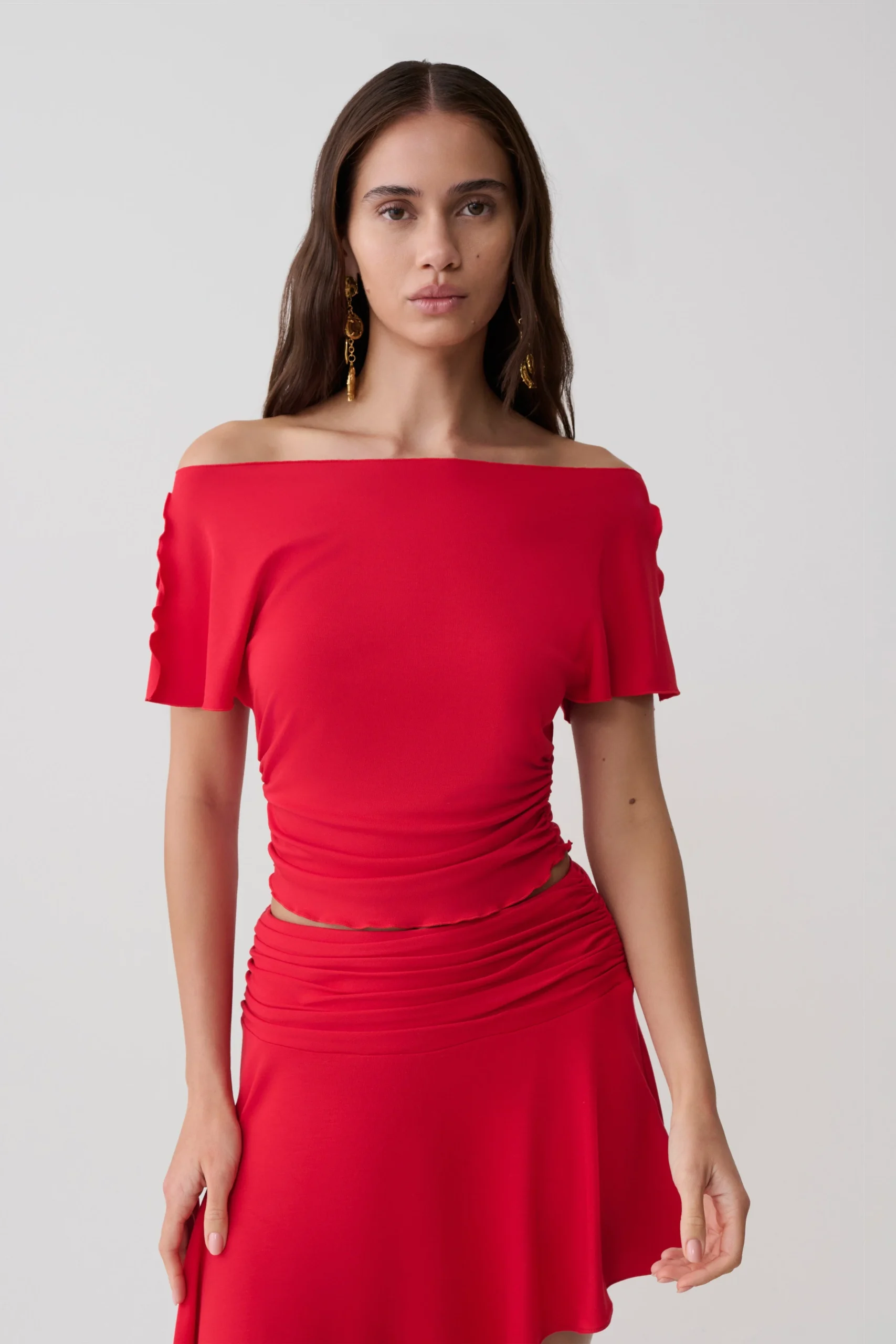 TaliseModal Flounce Short Sleeve Top - Red