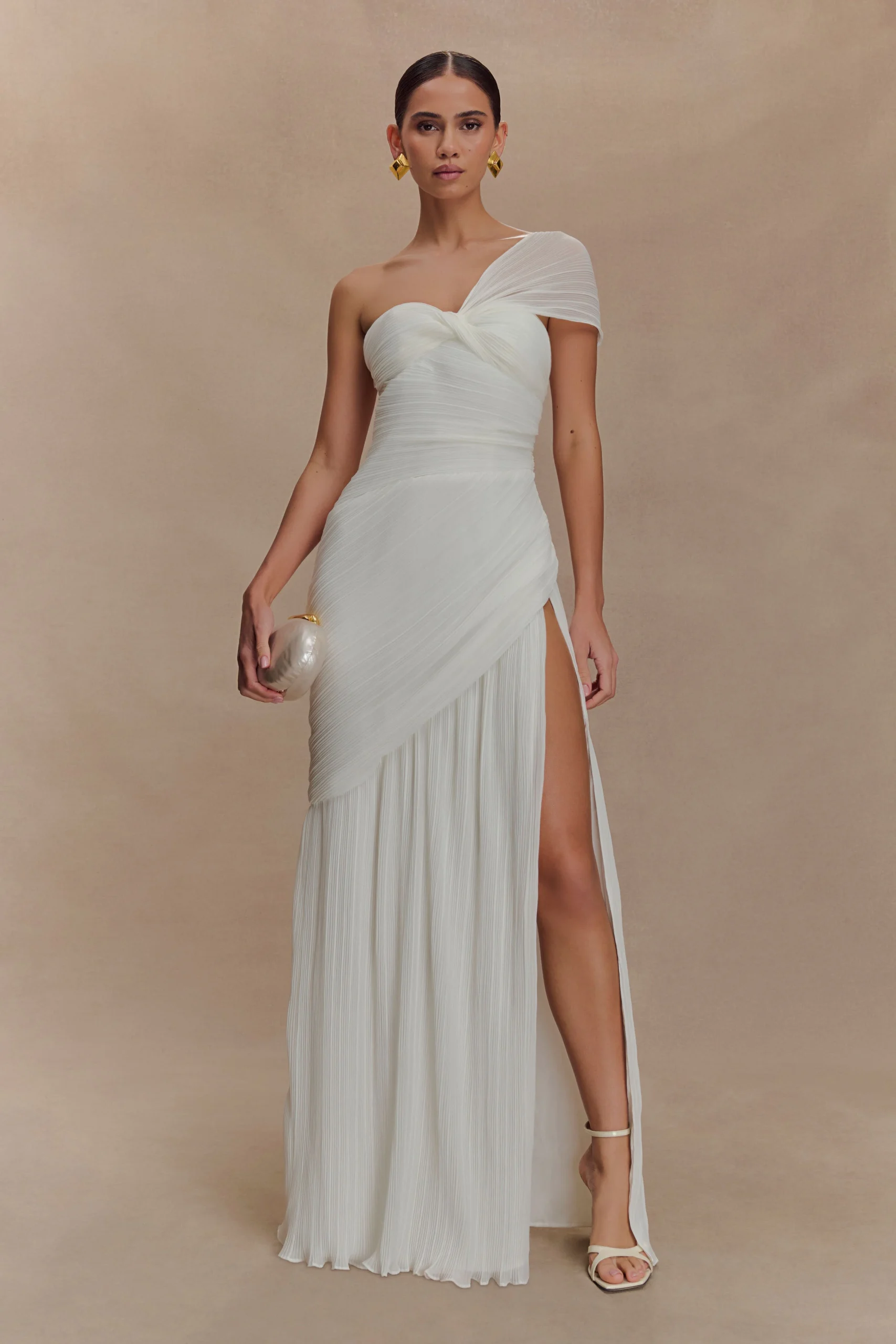 TamaraShirred Chiffon Midi Dress - White
