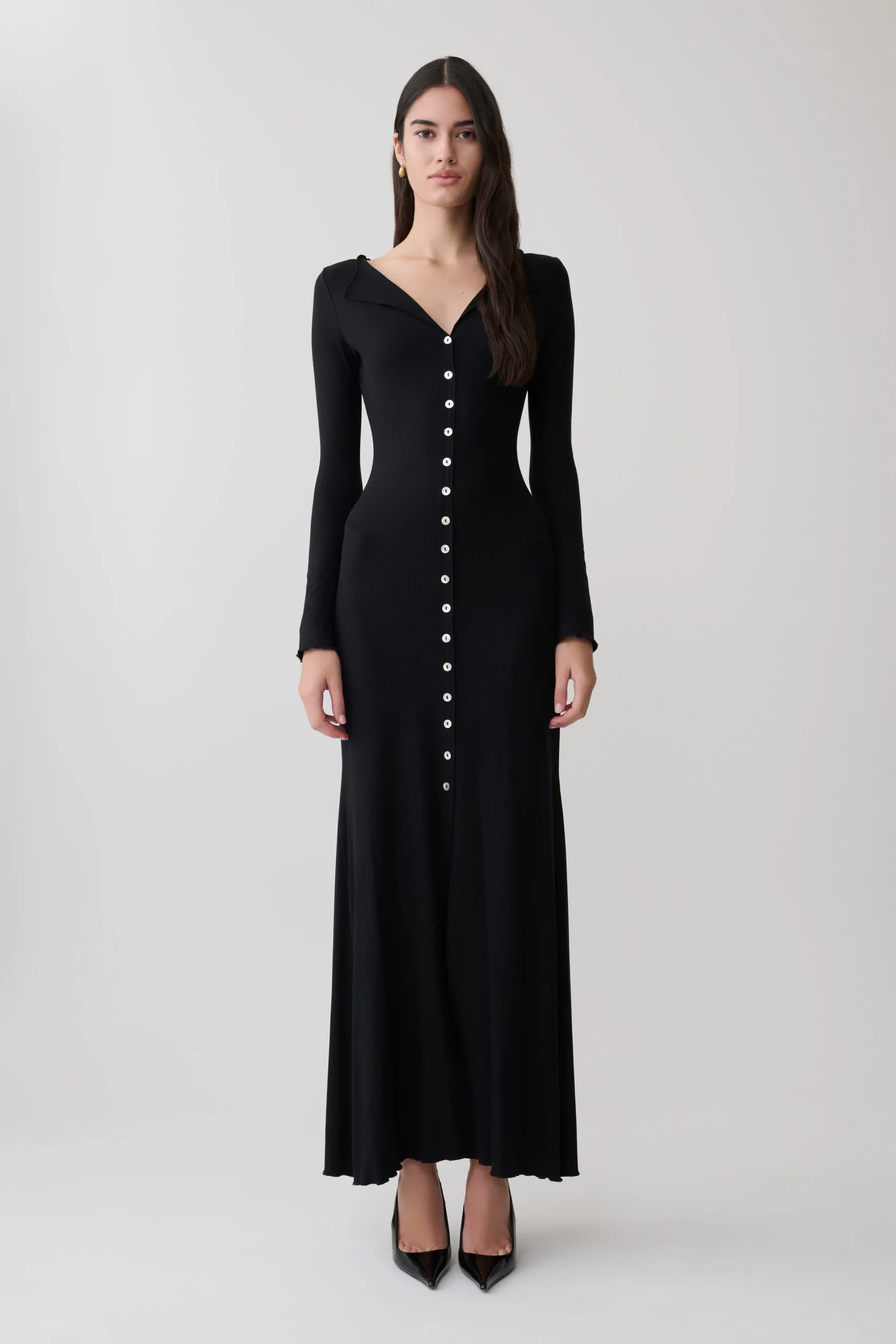 TanyaButtoned Long Sleeve Maxi Dress - Black