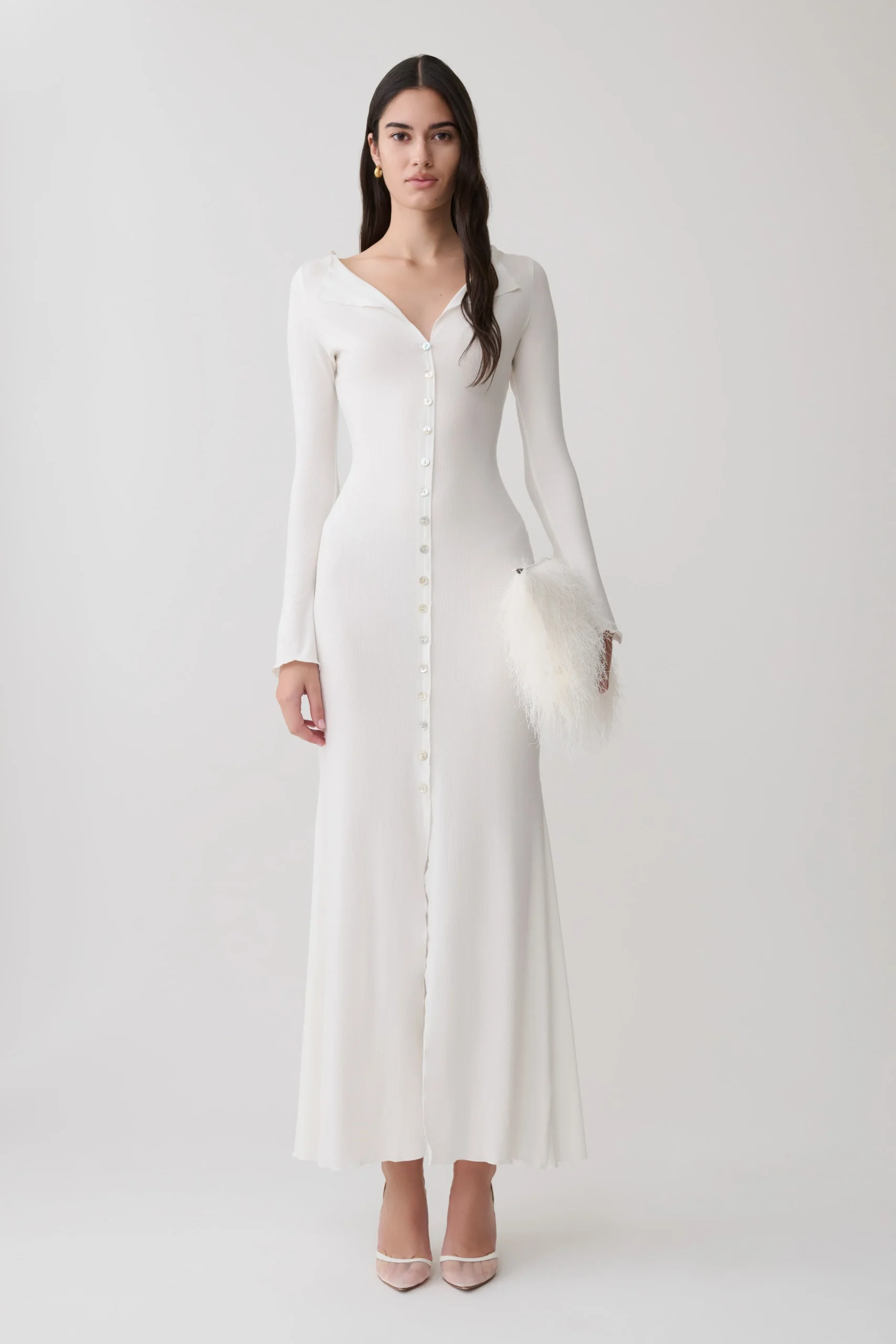 TanyaButtoned Long Sleeve Maxi Dress - White