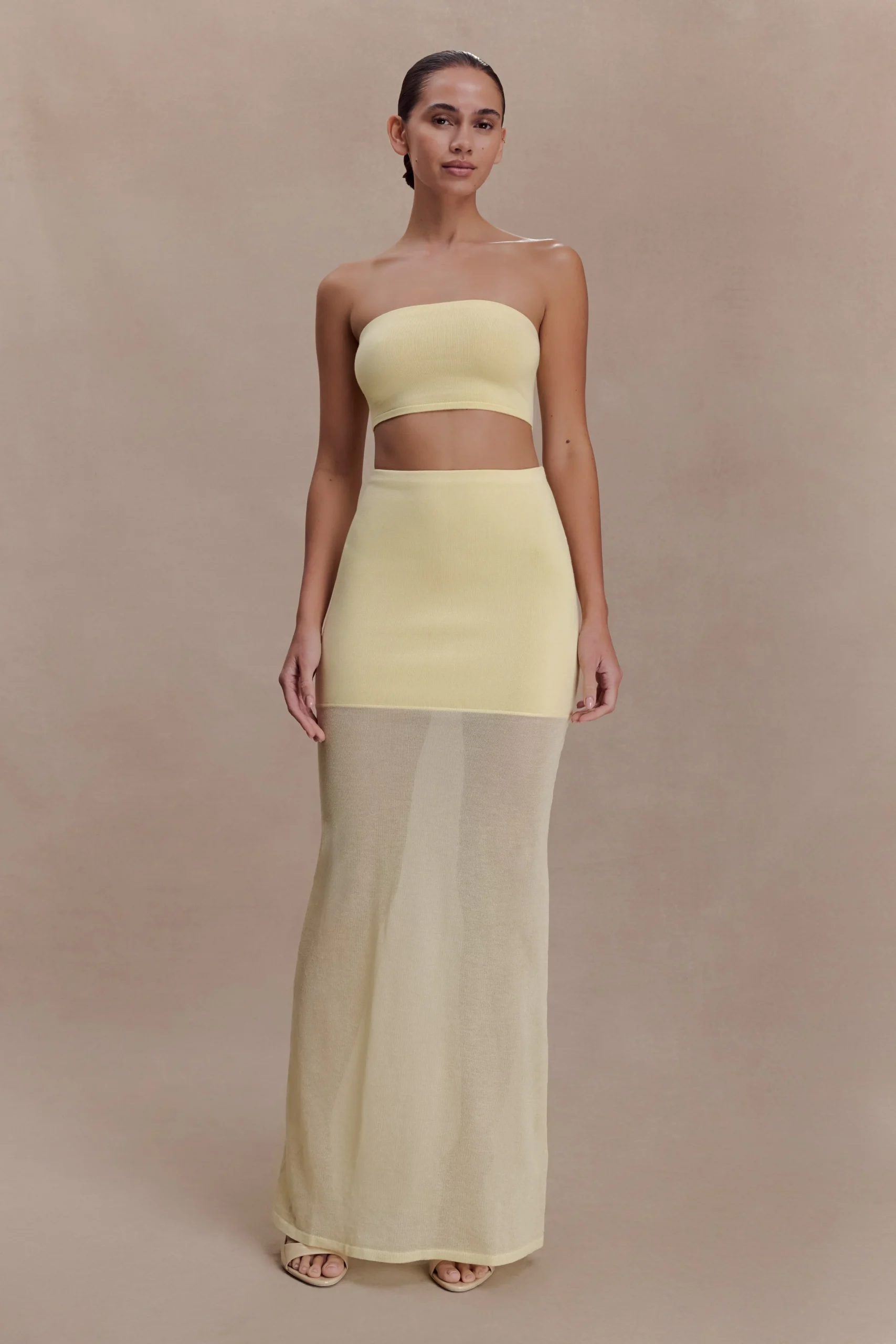 TanyelSheer And Bandage Knit Maxi Skirt - Lemon
