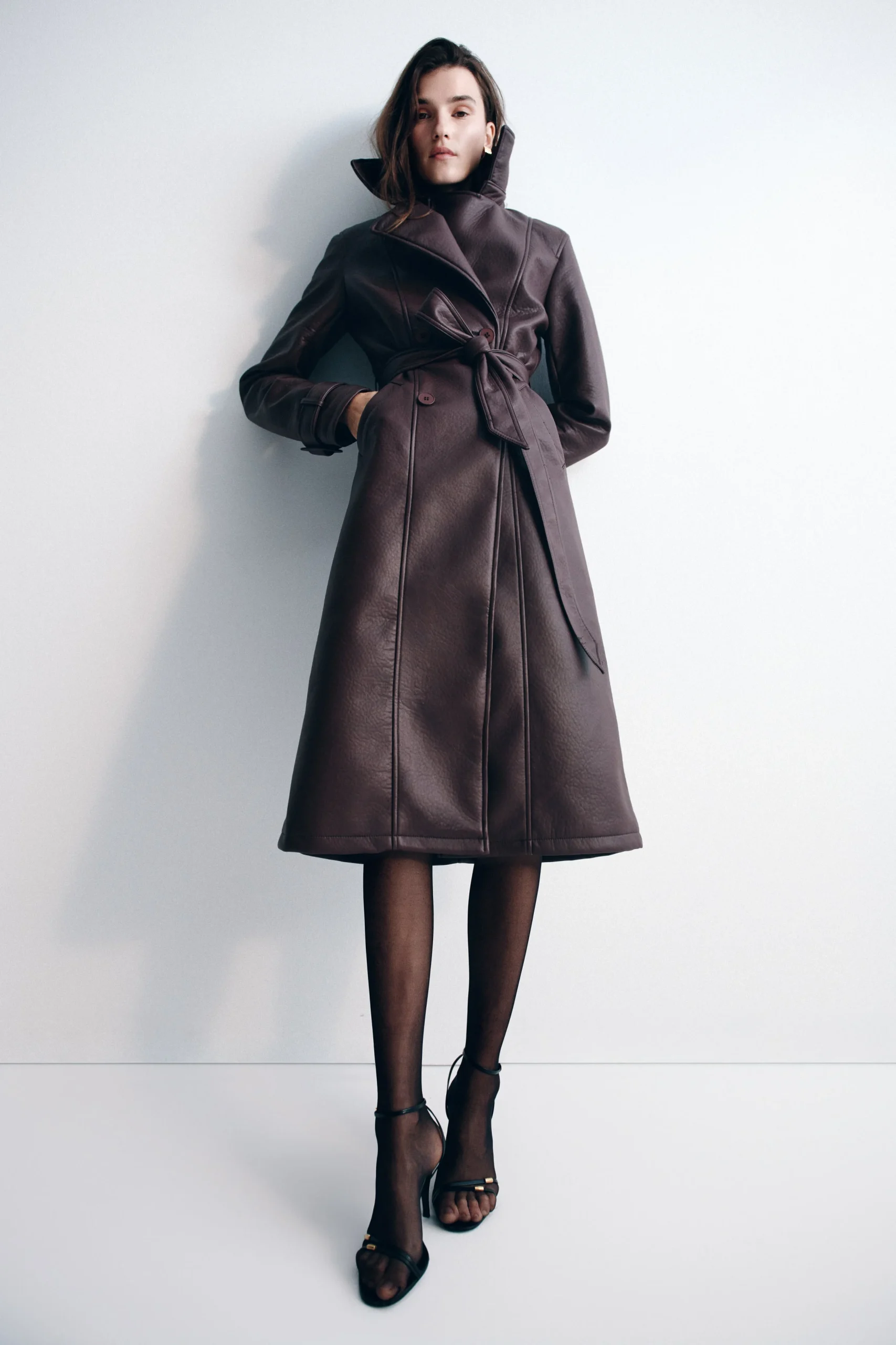 TarahFINAL SALEFaux Leather Trench Coat - Cacao Brown