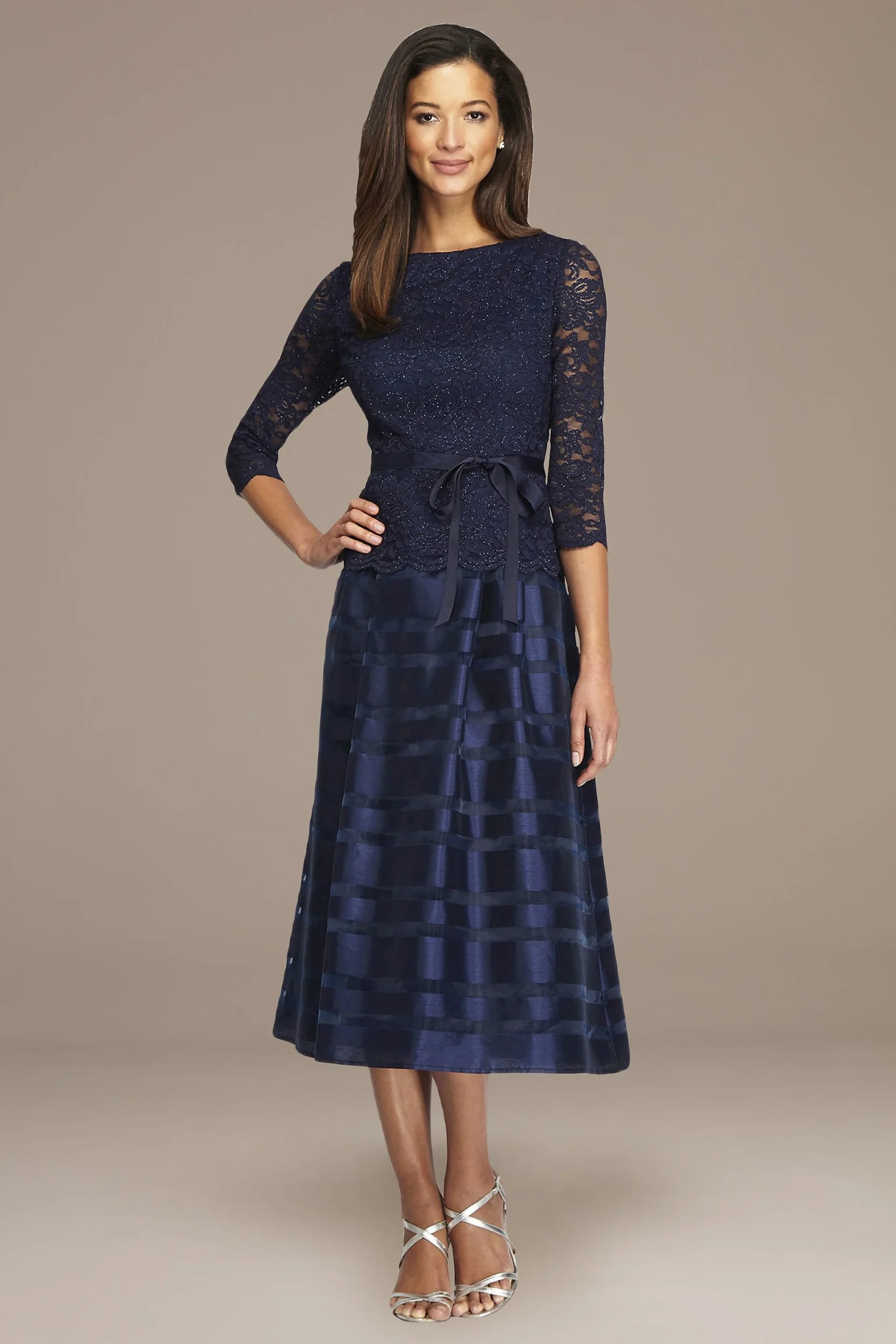 Tea-Length A-Line Dress with Lace Bodice