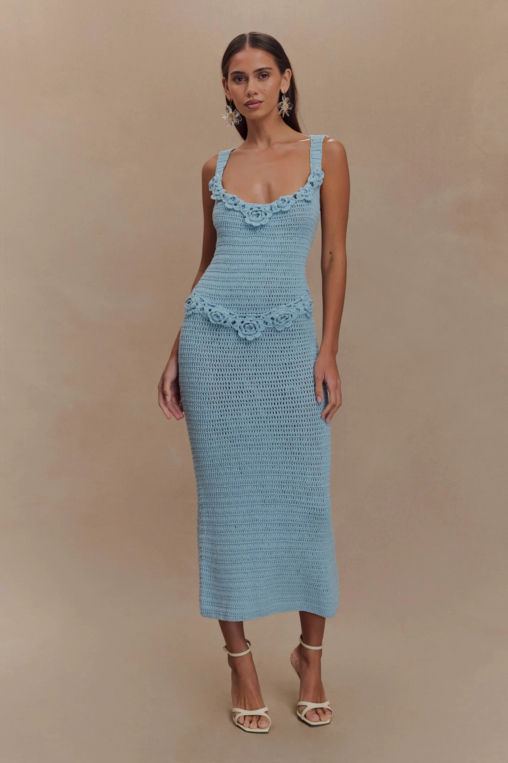 TeaganFINAL SALEFloral Hand Crochet Midi Dress - Blue