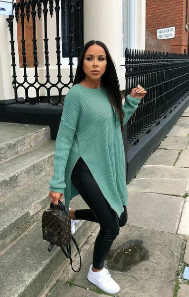 Teal Oversized Split Side Knitted Jumper - Lore