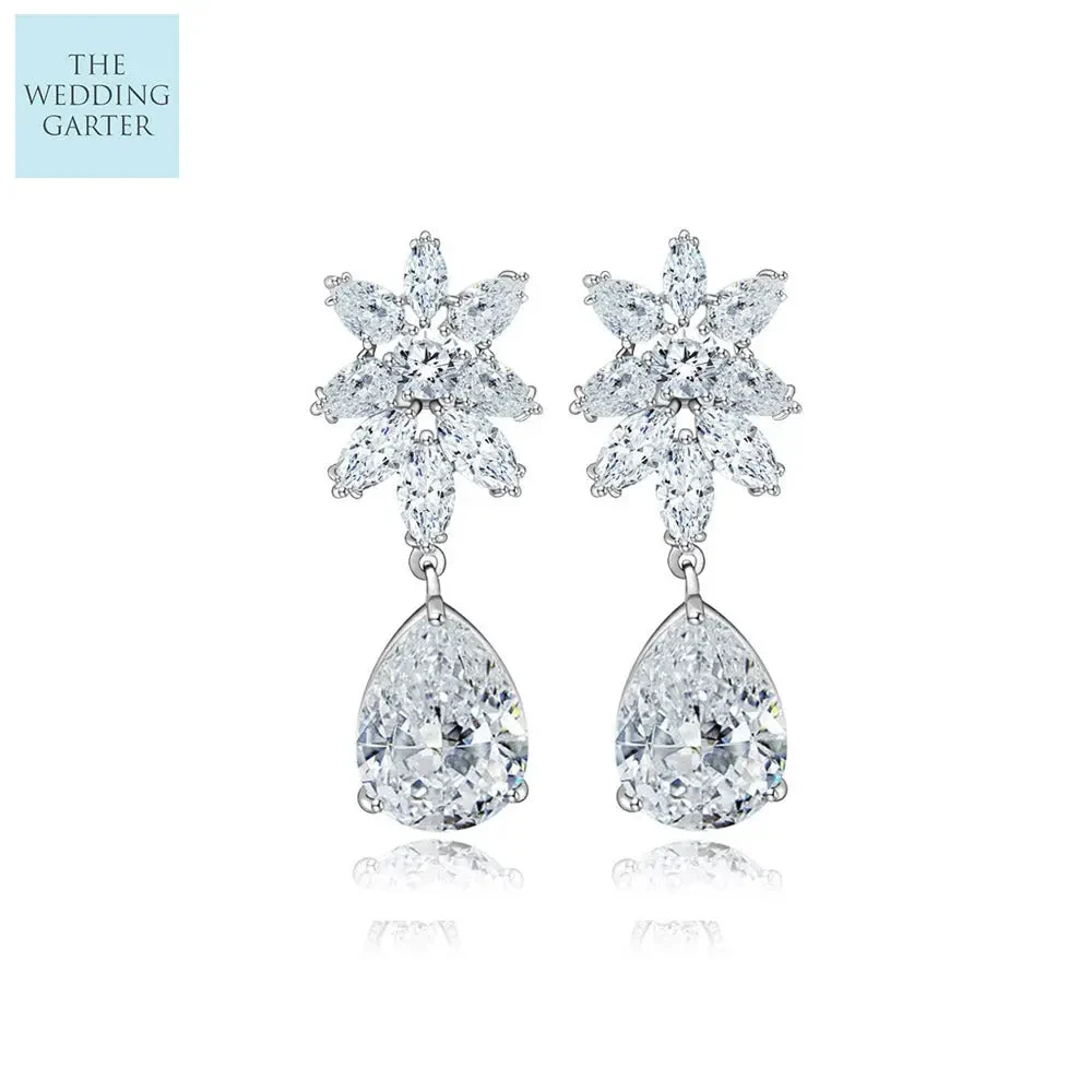 Teardrop Cubic Zirconia Drop Earrings For Wedding