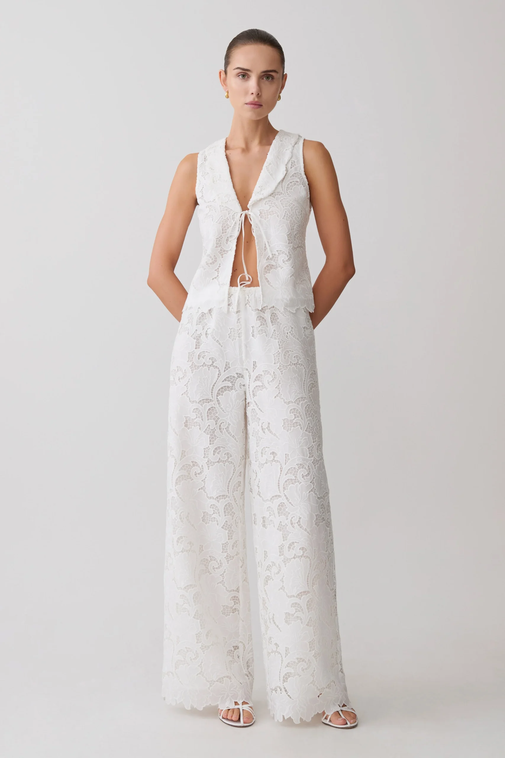 TessaBroderie Straight Leg Pants - White