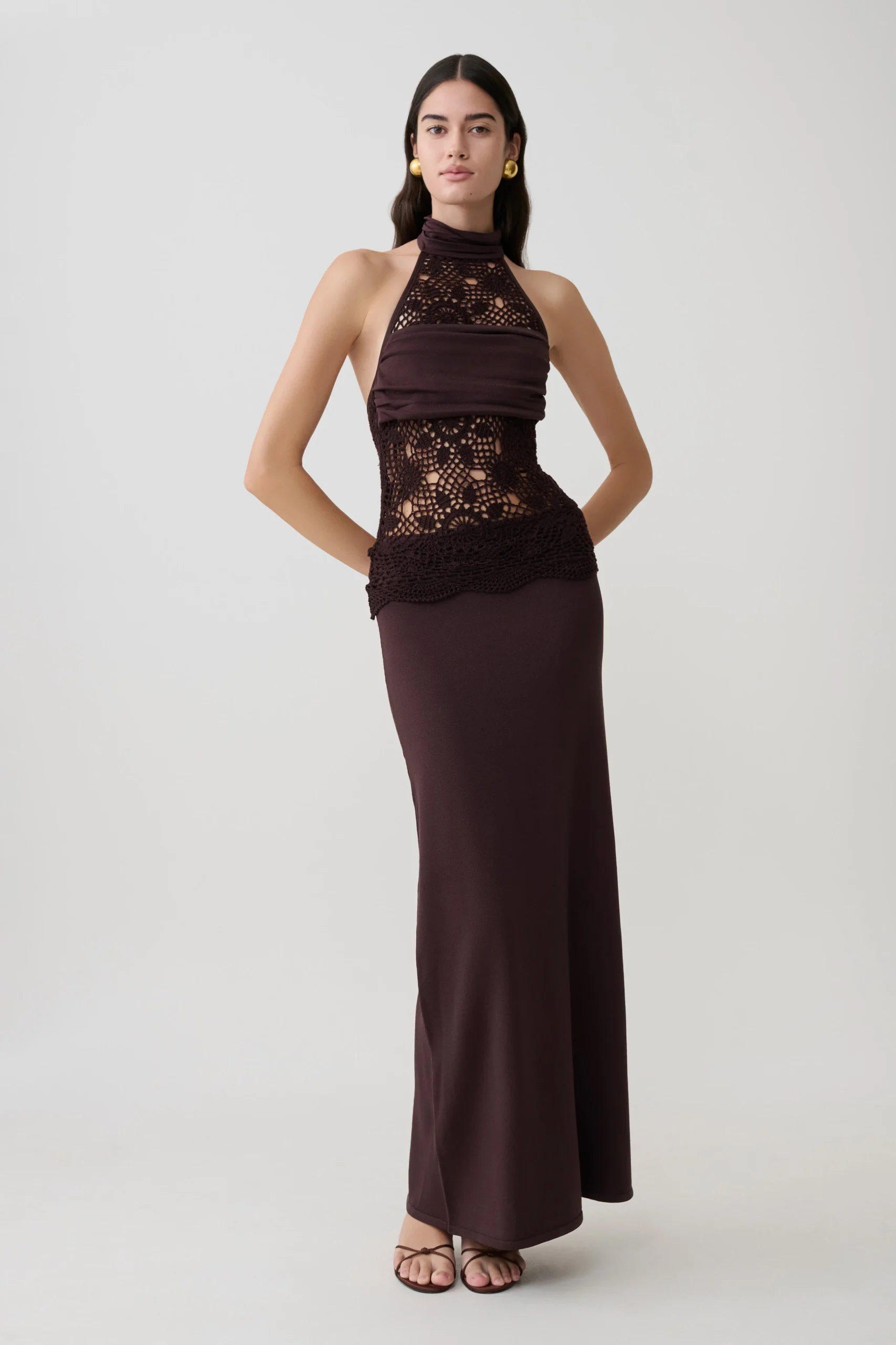 TessieKnit & Crochet Maxi Dress - Dark Chocolate