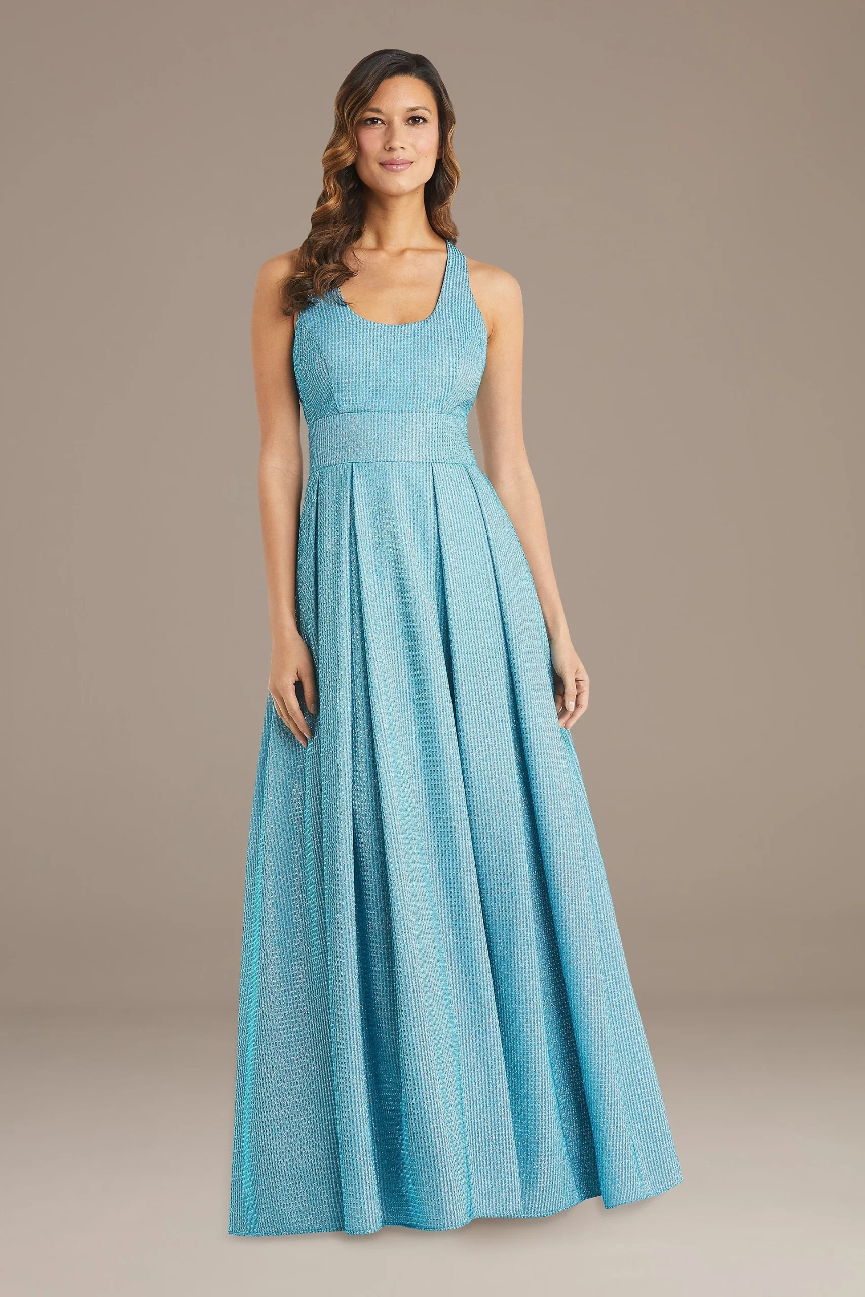 Textured Metallic Racerback A-Line Gown