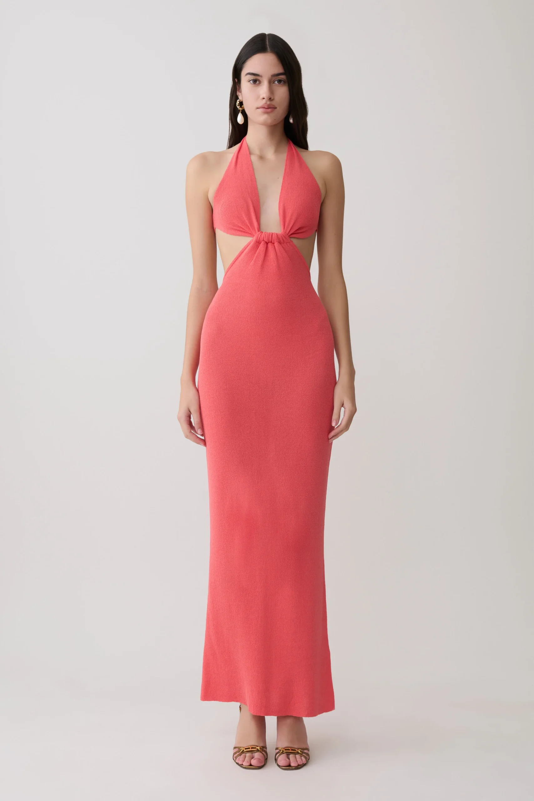 ThereseaHalter Knit Maxi Dress - Coral