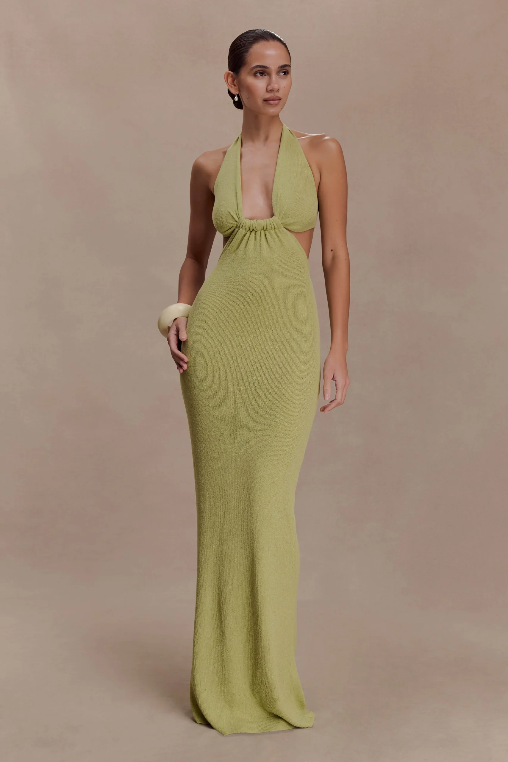 ThereseaHalter Knit Maxi Dress - Light Olive