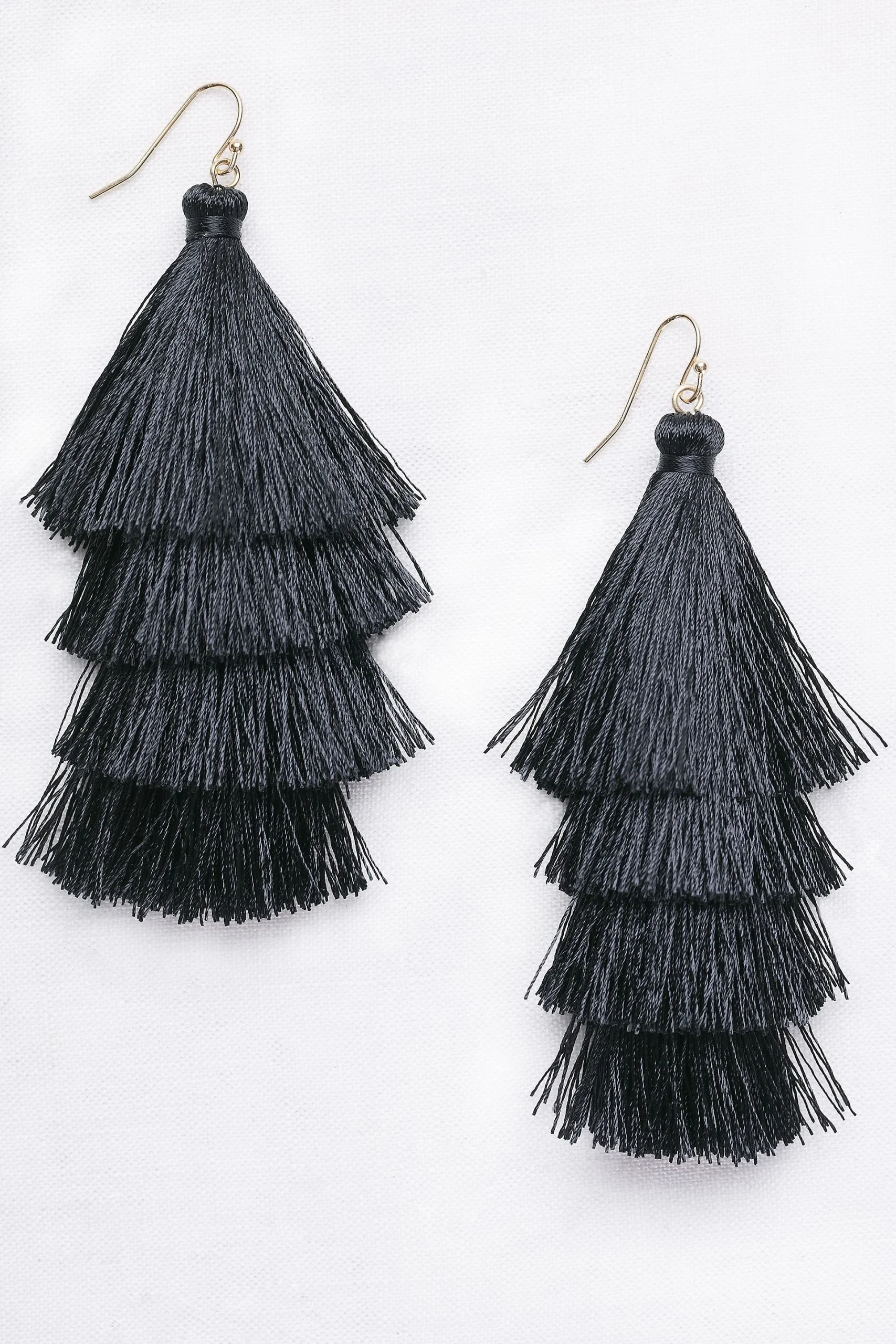 Tiered Thread Tassel Earrings
