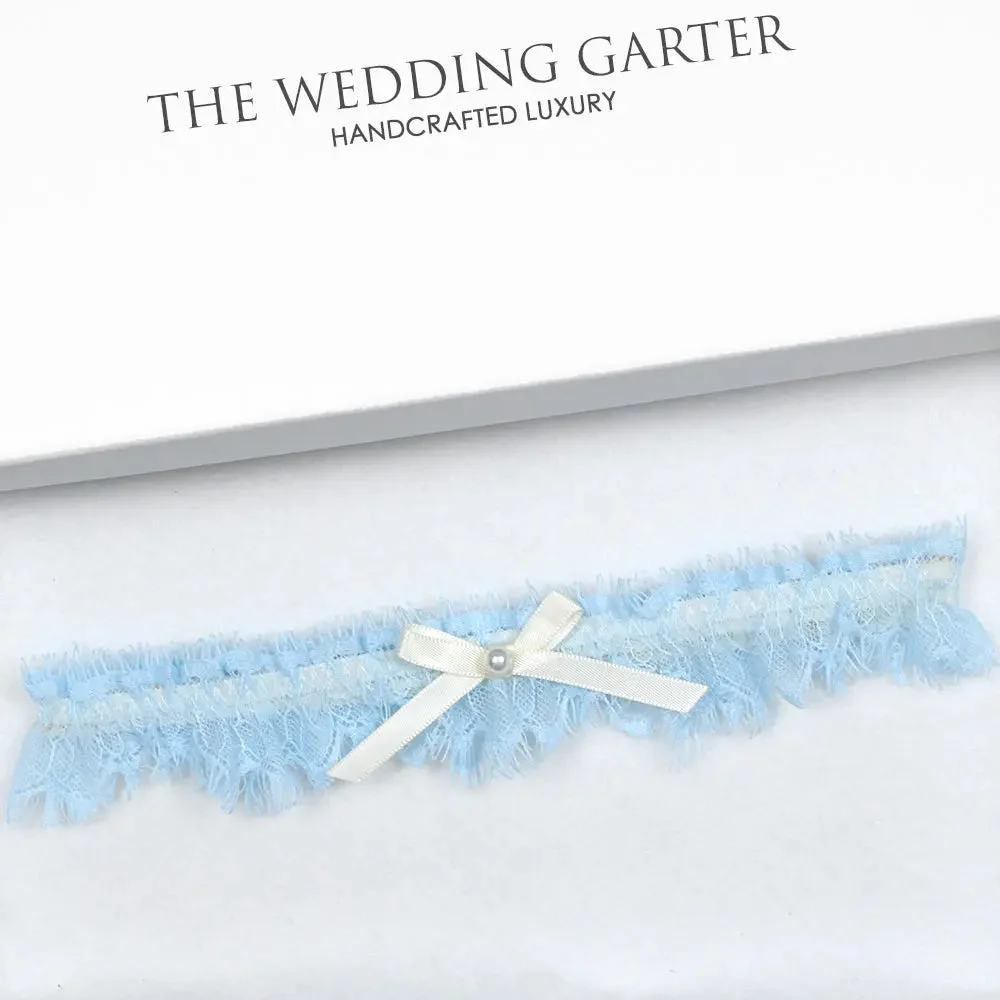 Tiffany Blue Eyelash Lace & Ivory Wedding Garter