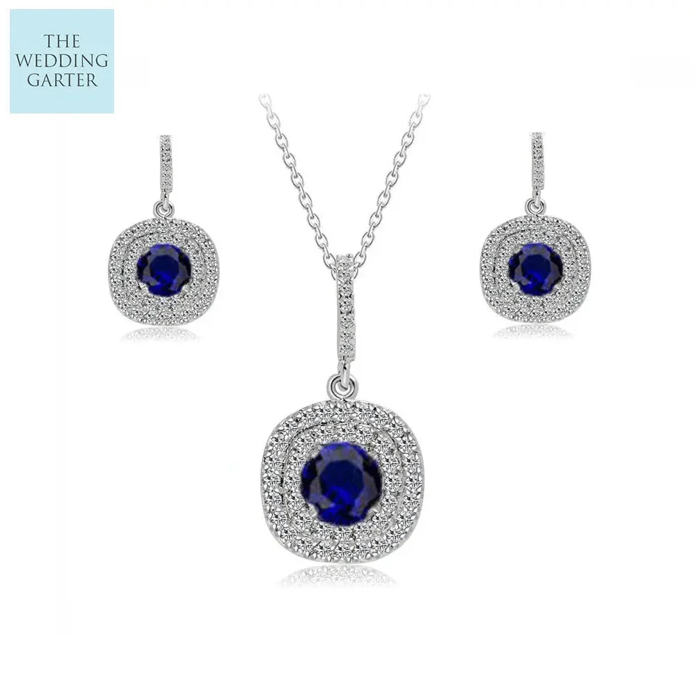 Timeless Sapphire Blue Cubic Zirconia Wedding Jewellery Set