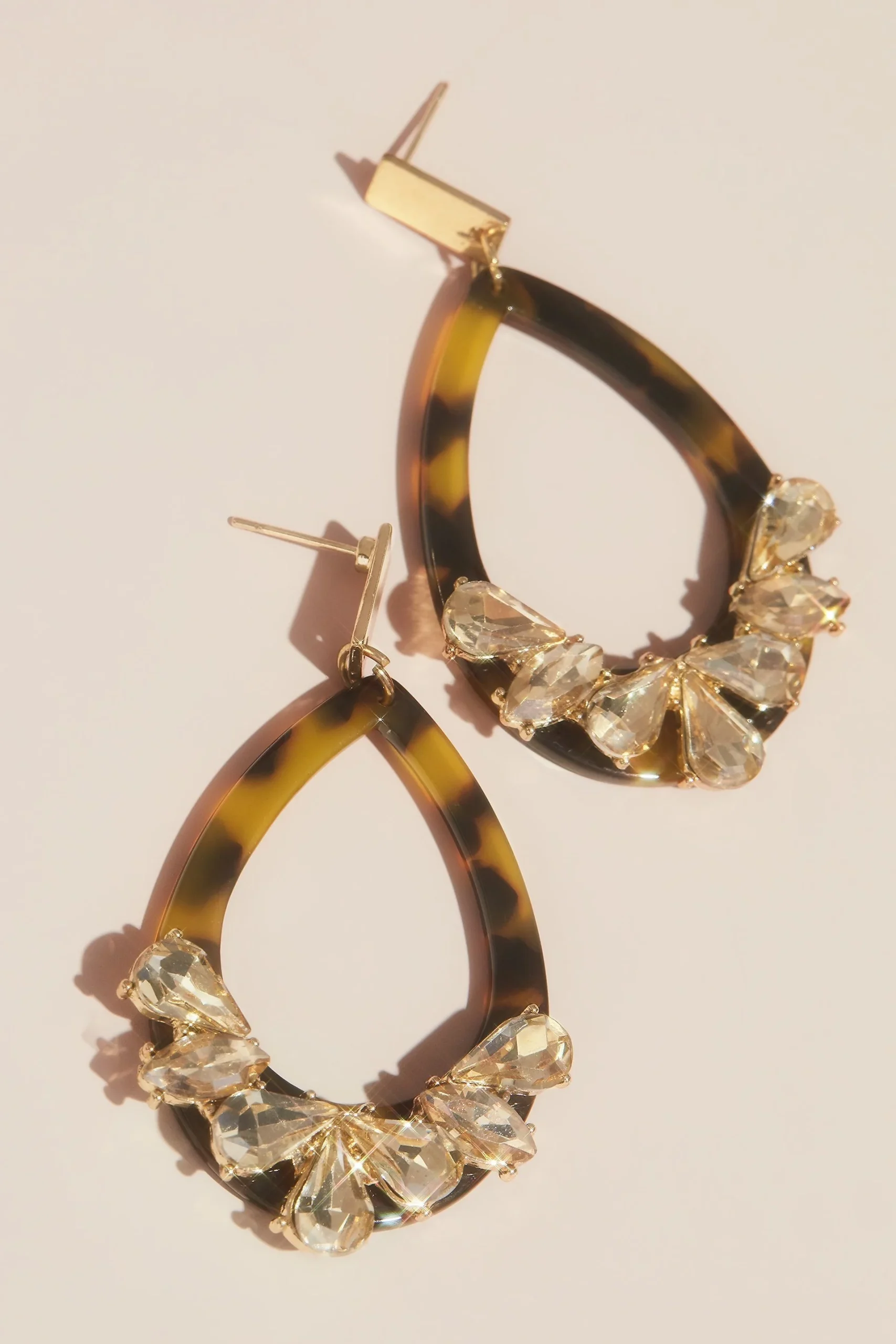 Tortoise Hoop Earrings with Crystals