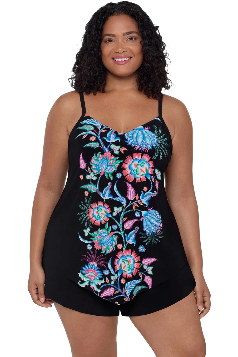 Trimshaper Plus Hank Whimsical Vines Tankini, Black Multi (6551001W)