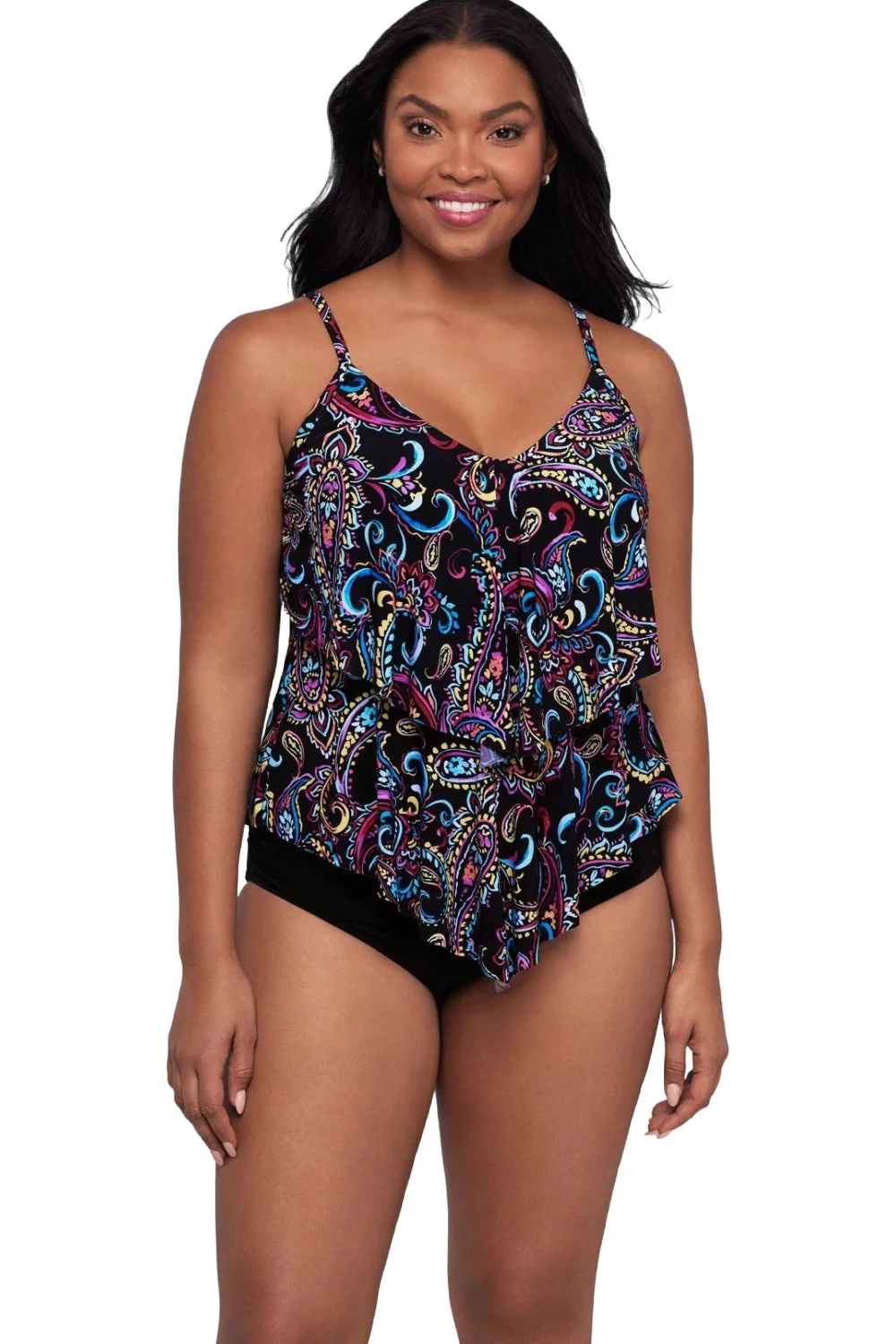 Trimshaper Ronnie Painterly Paisley Tankini, Black Multi (6551019)