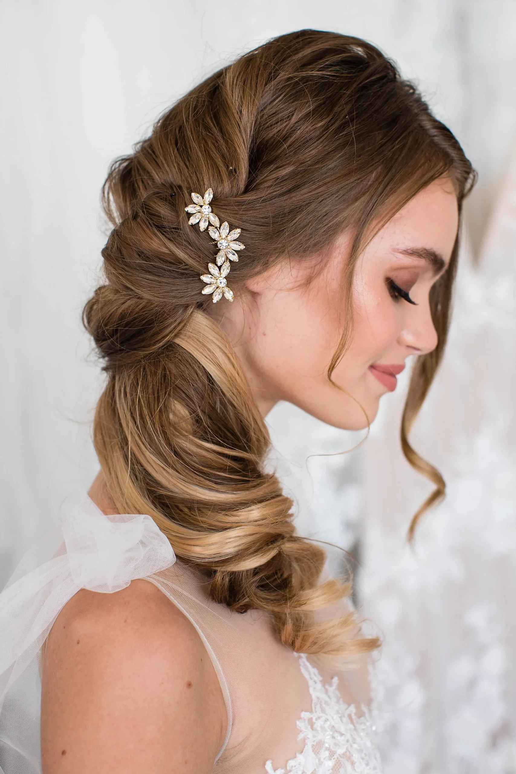 Triple Flower Swarovski Crystal Comb